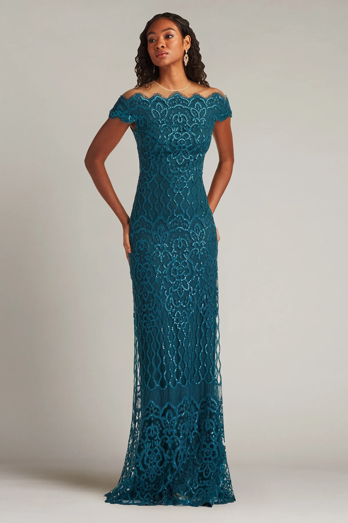 Rater Sequin Embroidered Off-Shoulder Gown - Special Events Unlimited