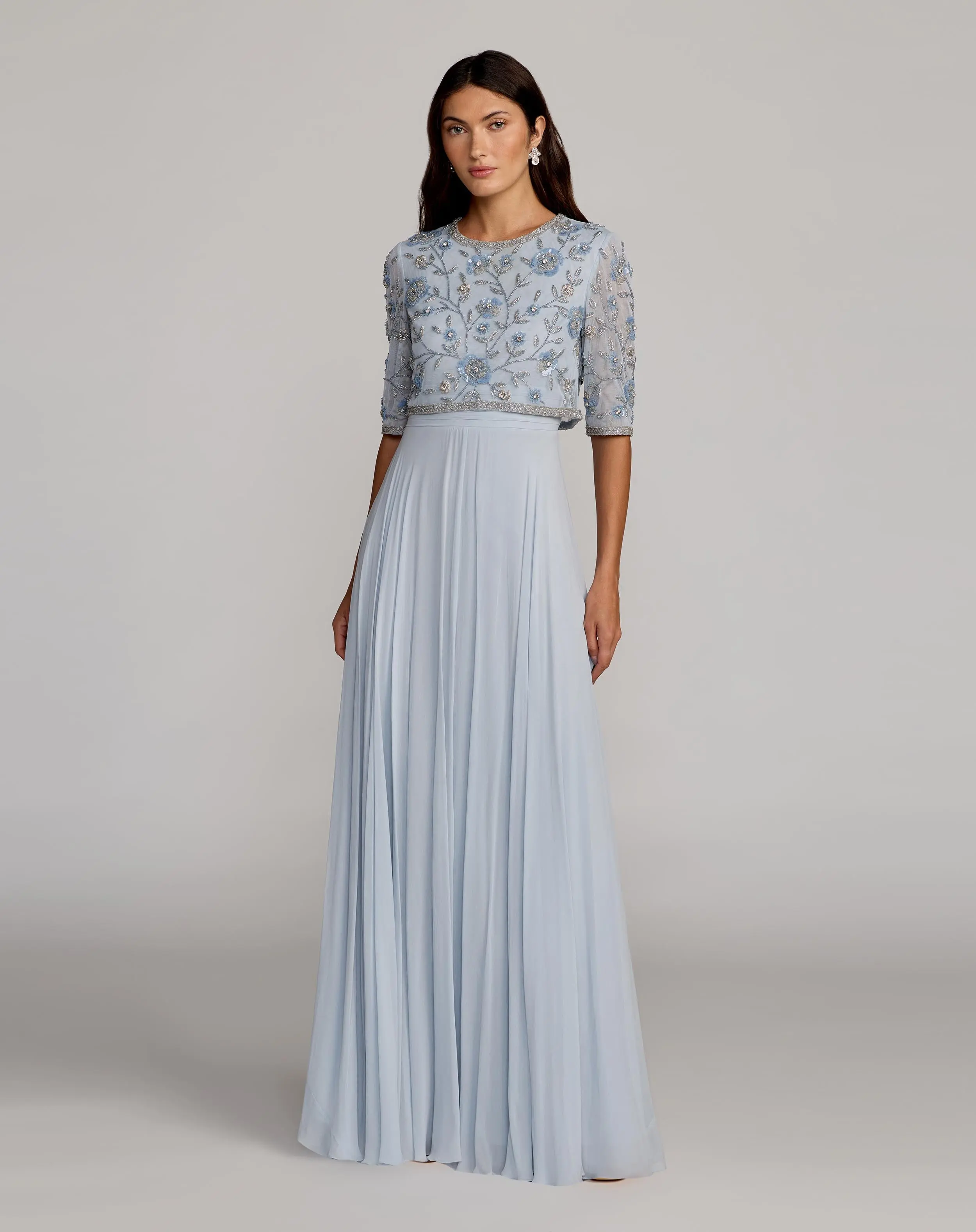 Powder Blue High Neck Embellished Chiffon Gown - Special Events Unlimited