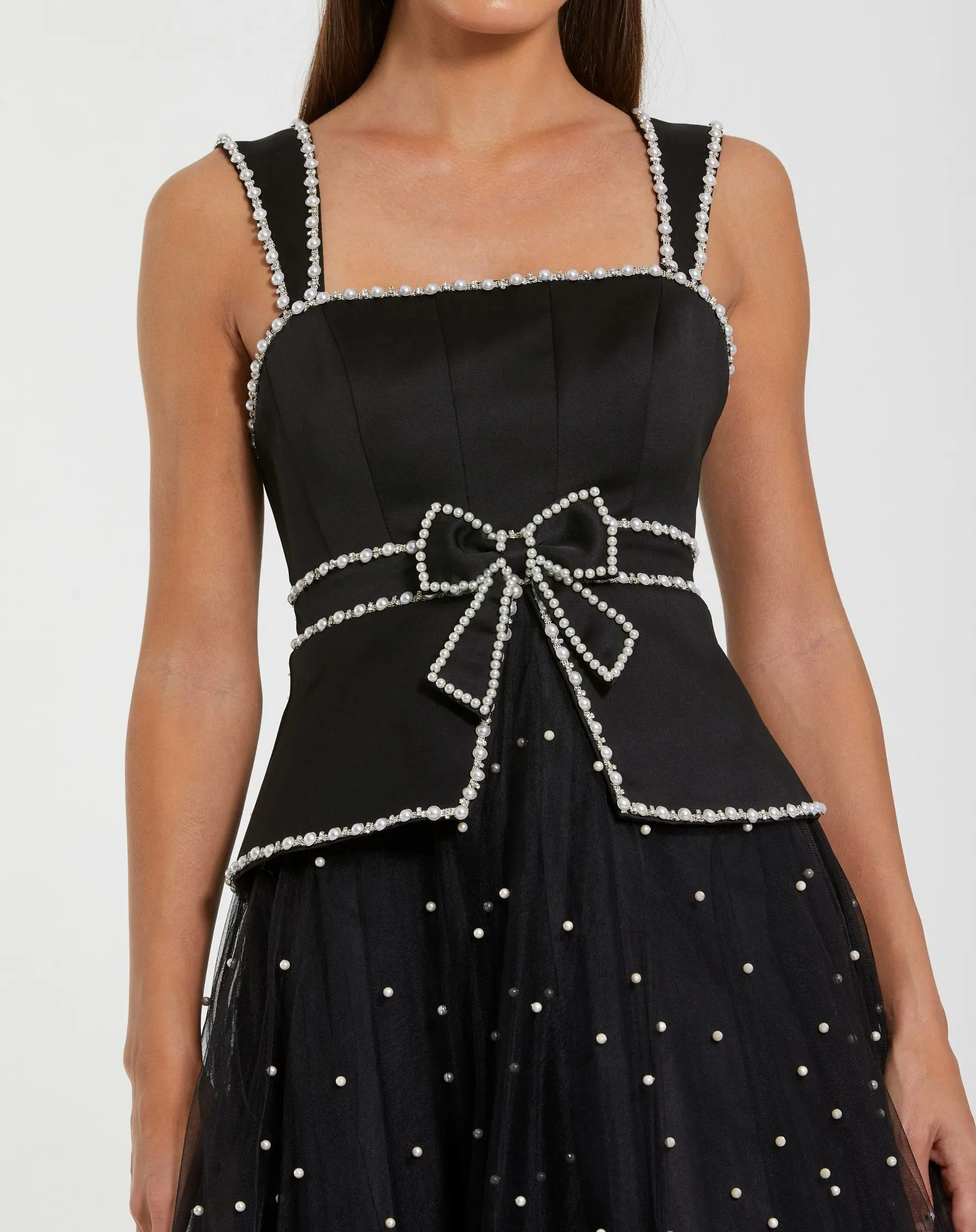 Black Sleeveless Embellished Crepe And Tulle Midi Dress - Special Events Unlimited