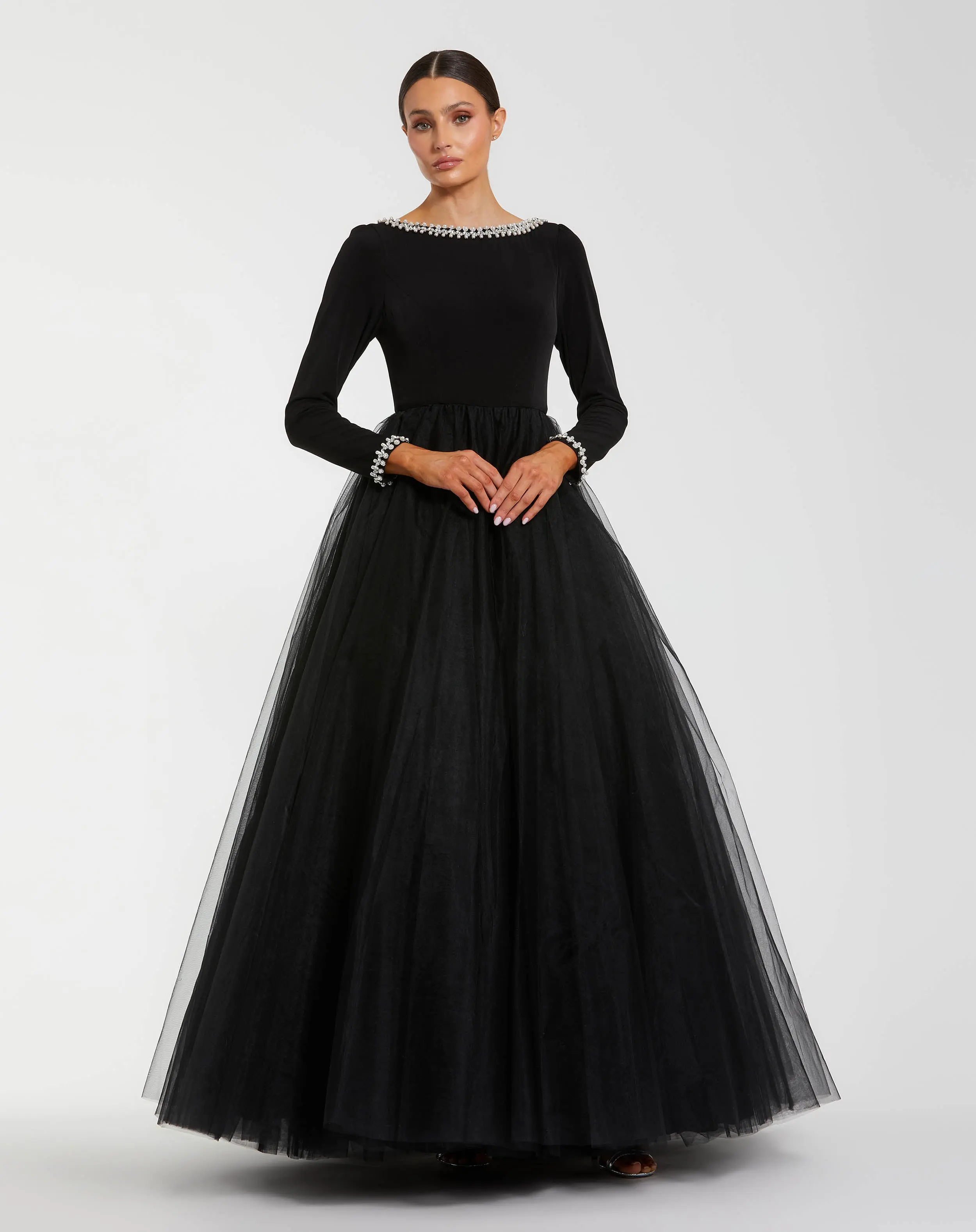 Black Long Sleeve Tulle Ball Gown - Special Events Unlimited