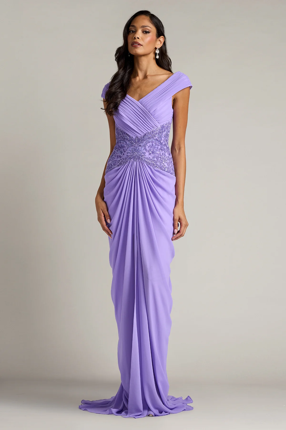 Mihaley Embroidered Waist Draped Gown - Special Events Unlimited