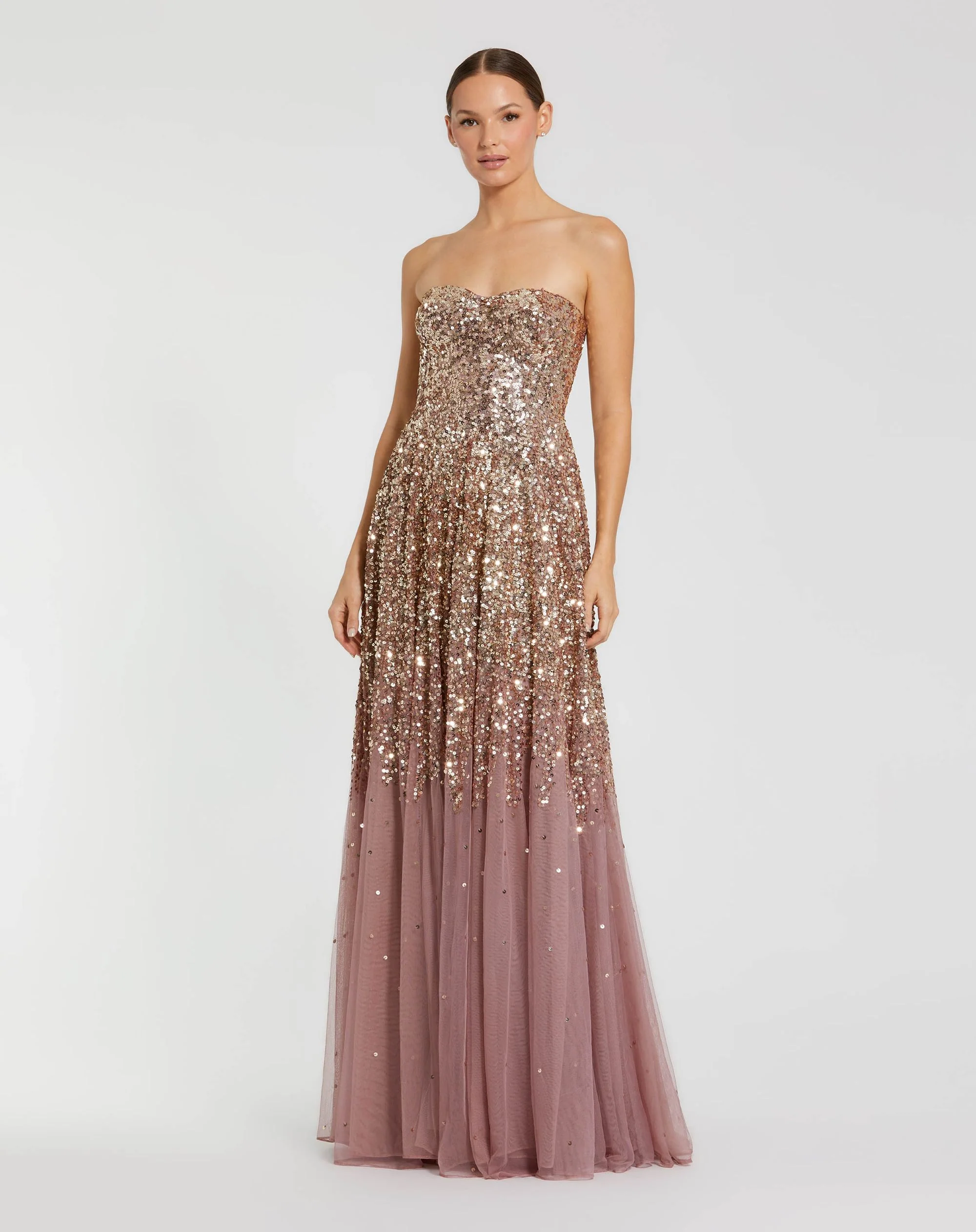 Pink Strapless Sweetheart Neck Sequin Ombre Gown - Special Events Unlimited