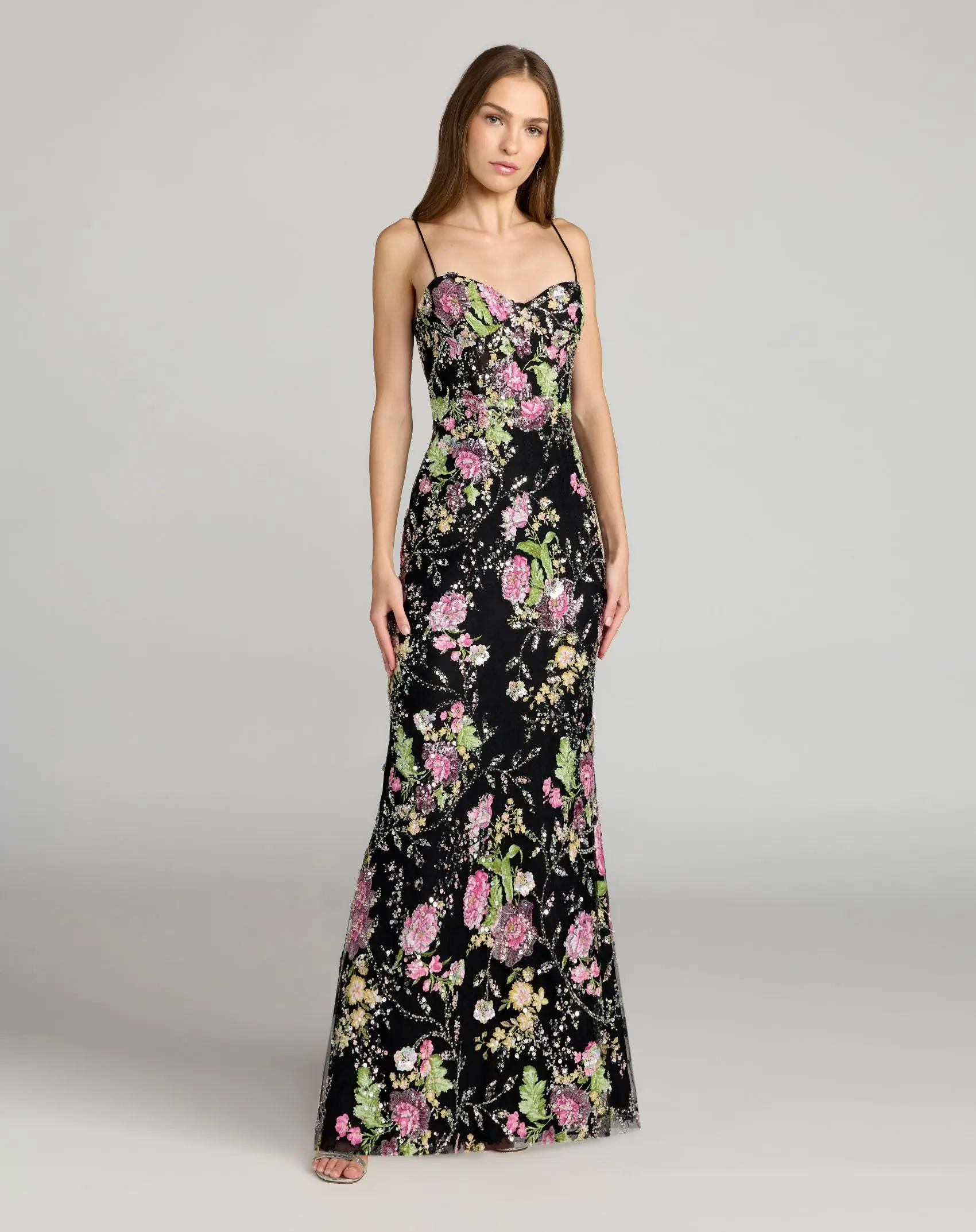 Black Embellished Bustier Floral Trumpet Gown - Special Events Unlimited