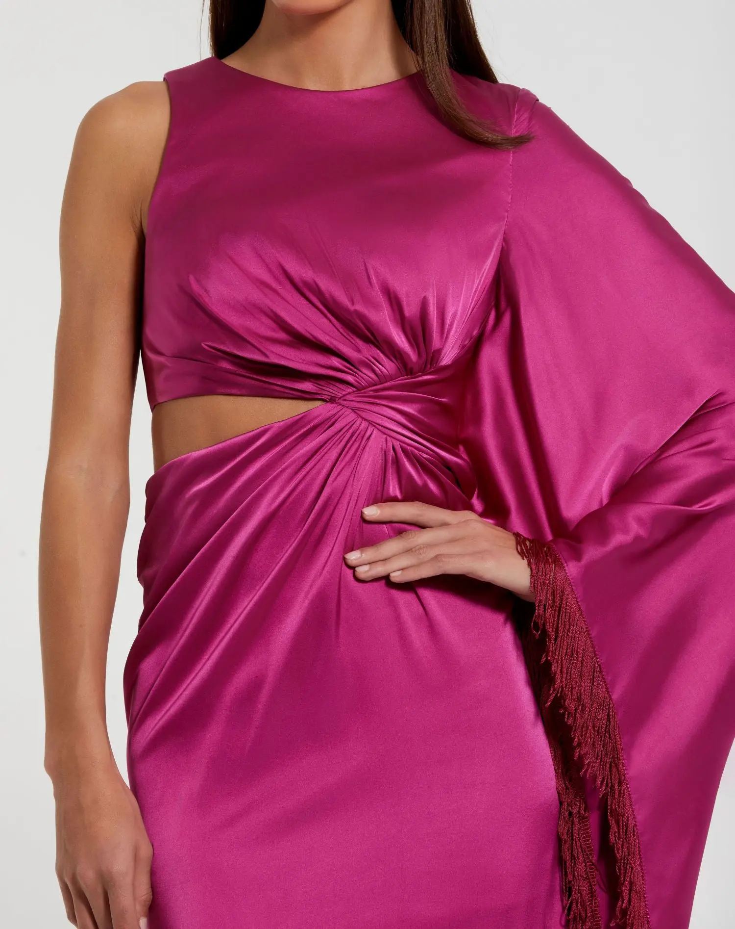 Hot Pink Cut Out Fringe Kaftan Gown - Special Events Unlimited