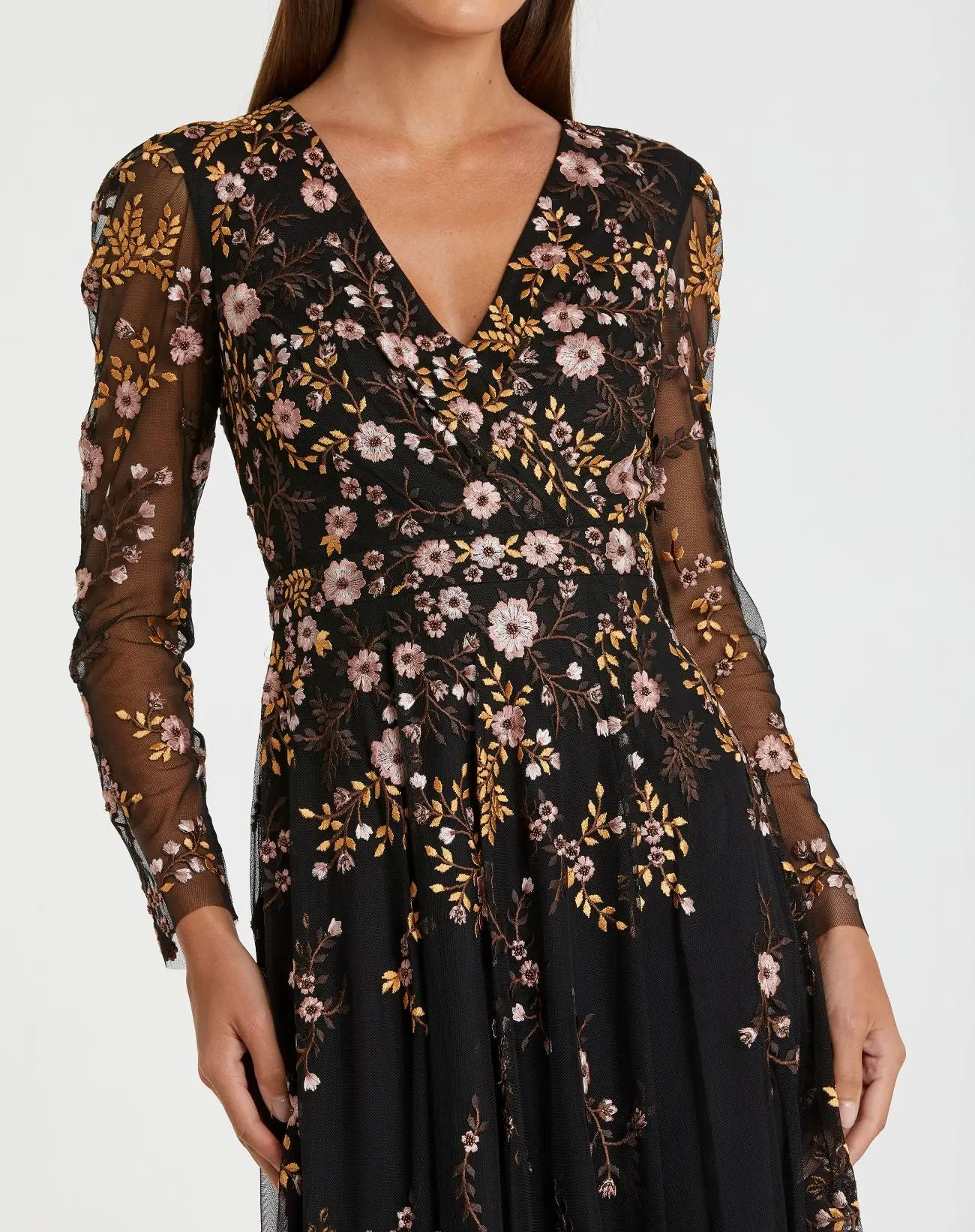 Black Multicolor Floral Embroidered A-Line Cocktail Dress - Special Events Unlimited