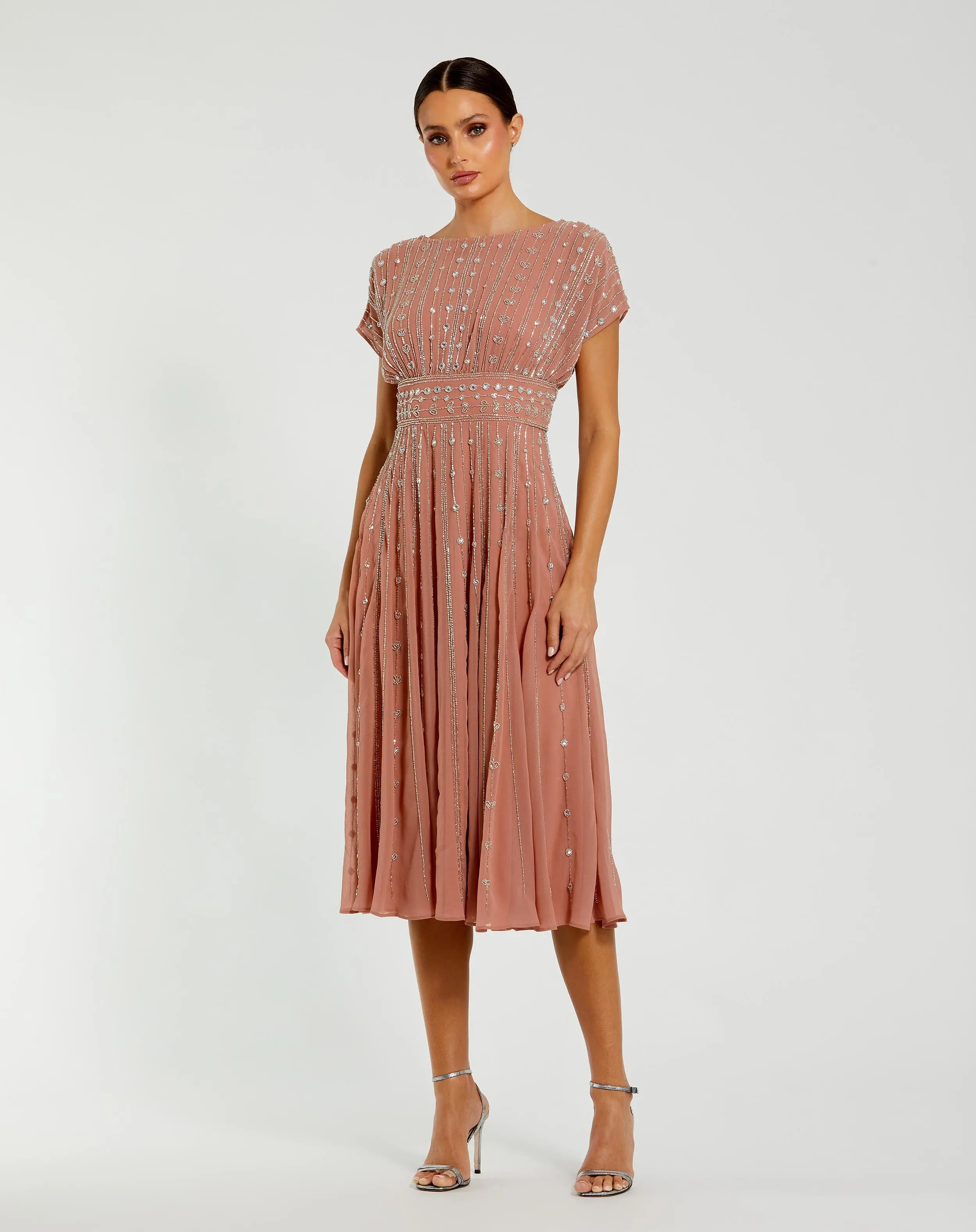Pink Embellished Short Sleeve Midi Dress - Special Events Unlimited