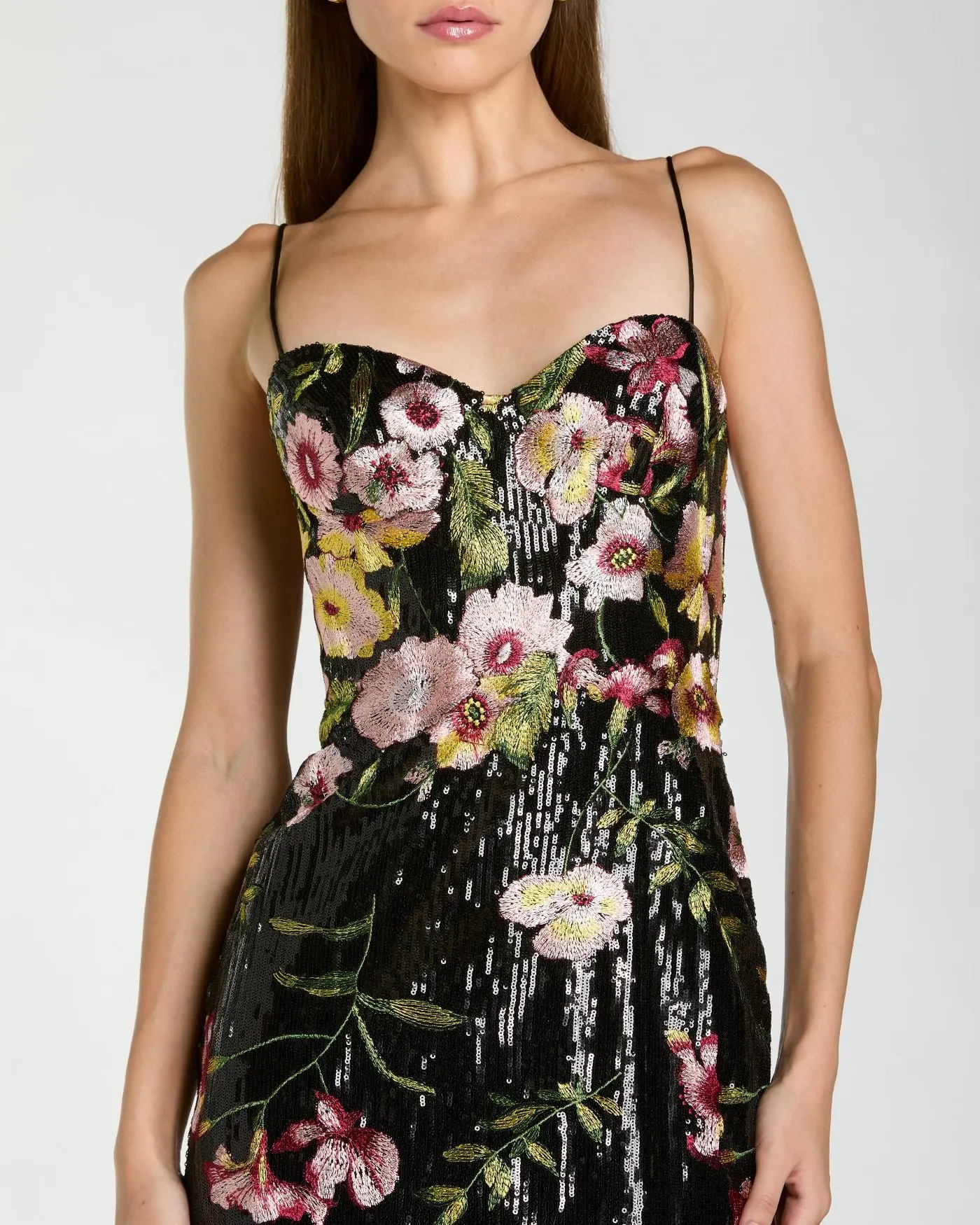 Black Sleeveless Bustier Floral Applique Gown - Special Events Unlimited