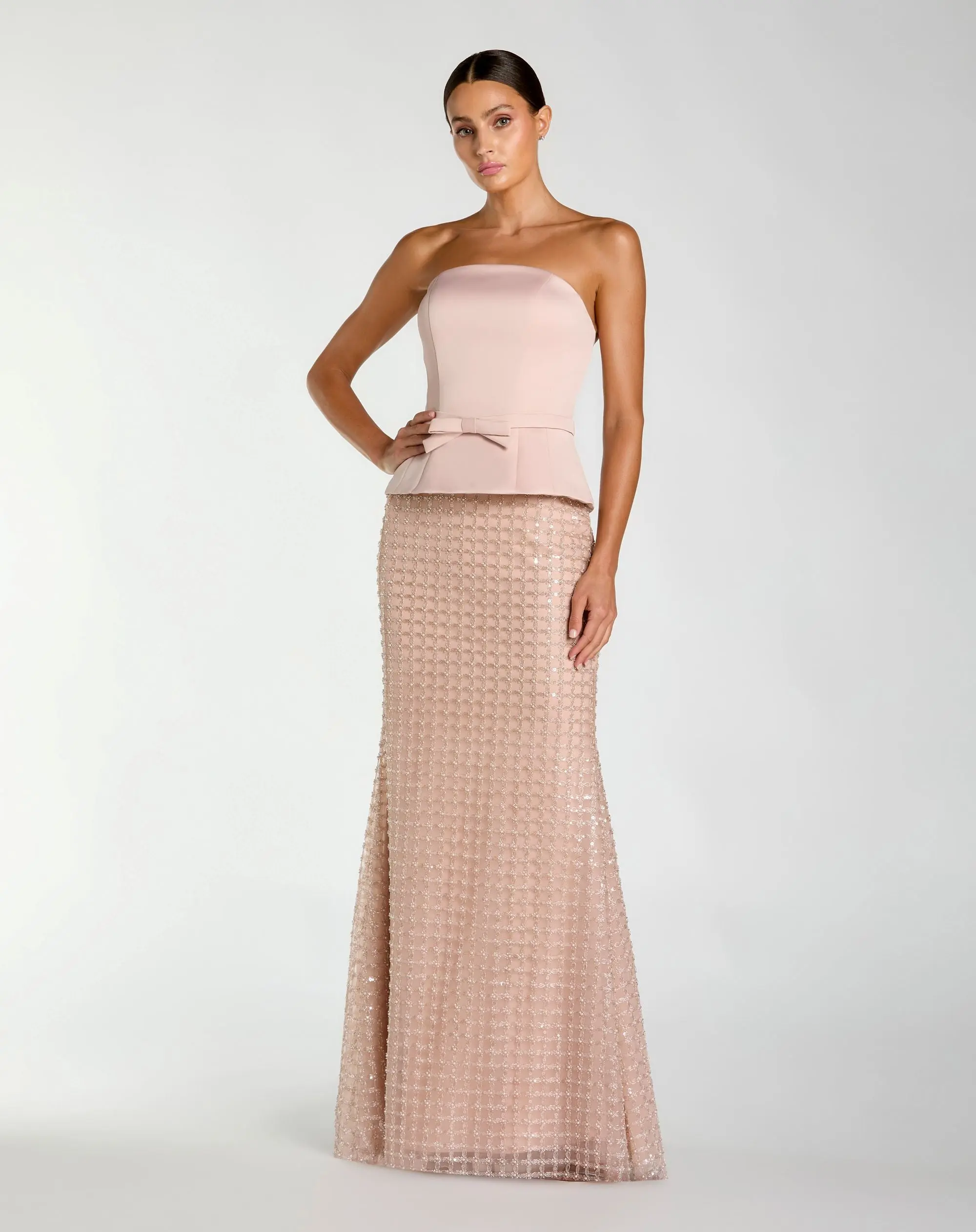 Pink Strapless Satin Top With Embellished Skirt Gown - Special Events Unlimited