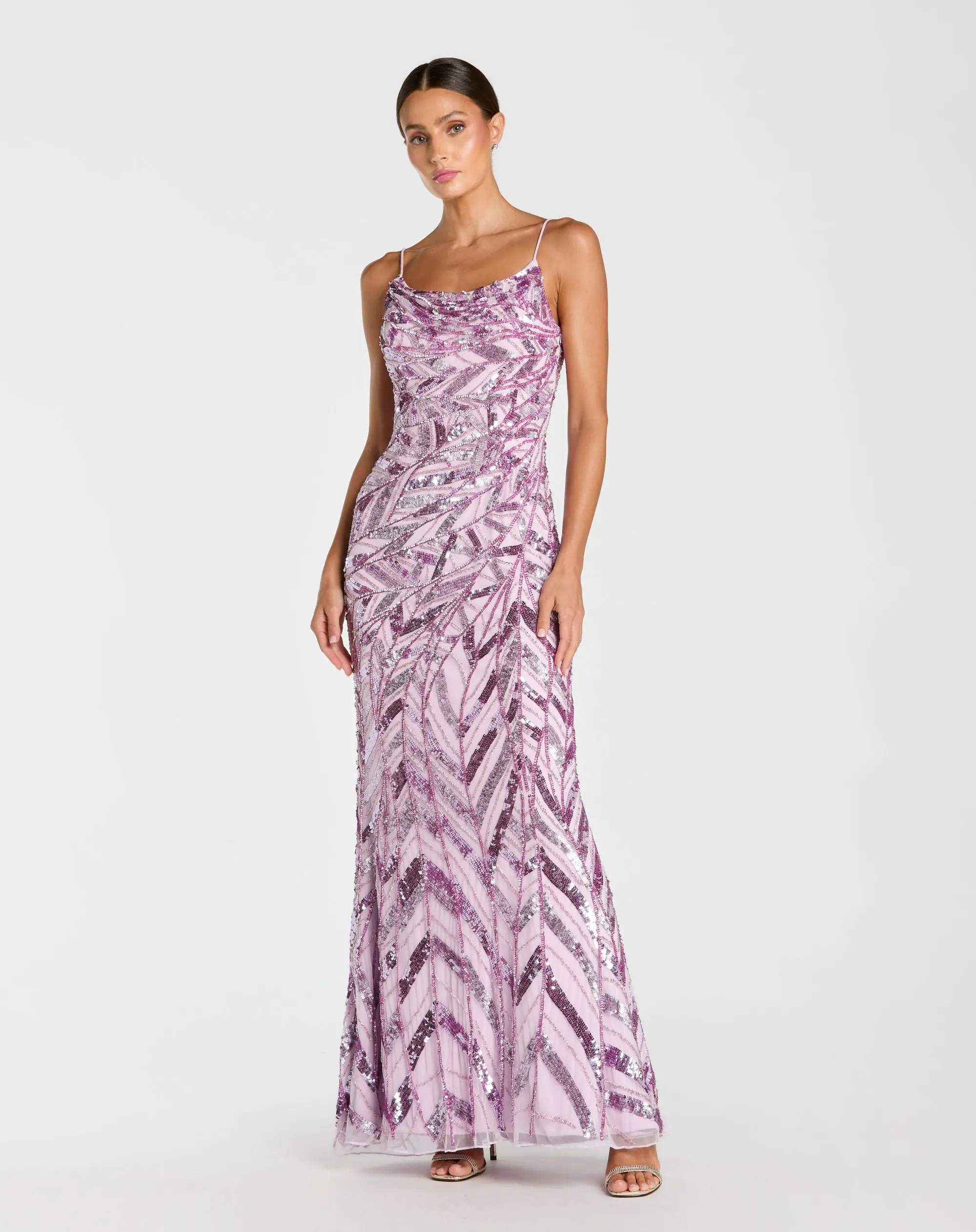 Purple Embellished Cowl Back Evening Gown - Special Events Unlimited