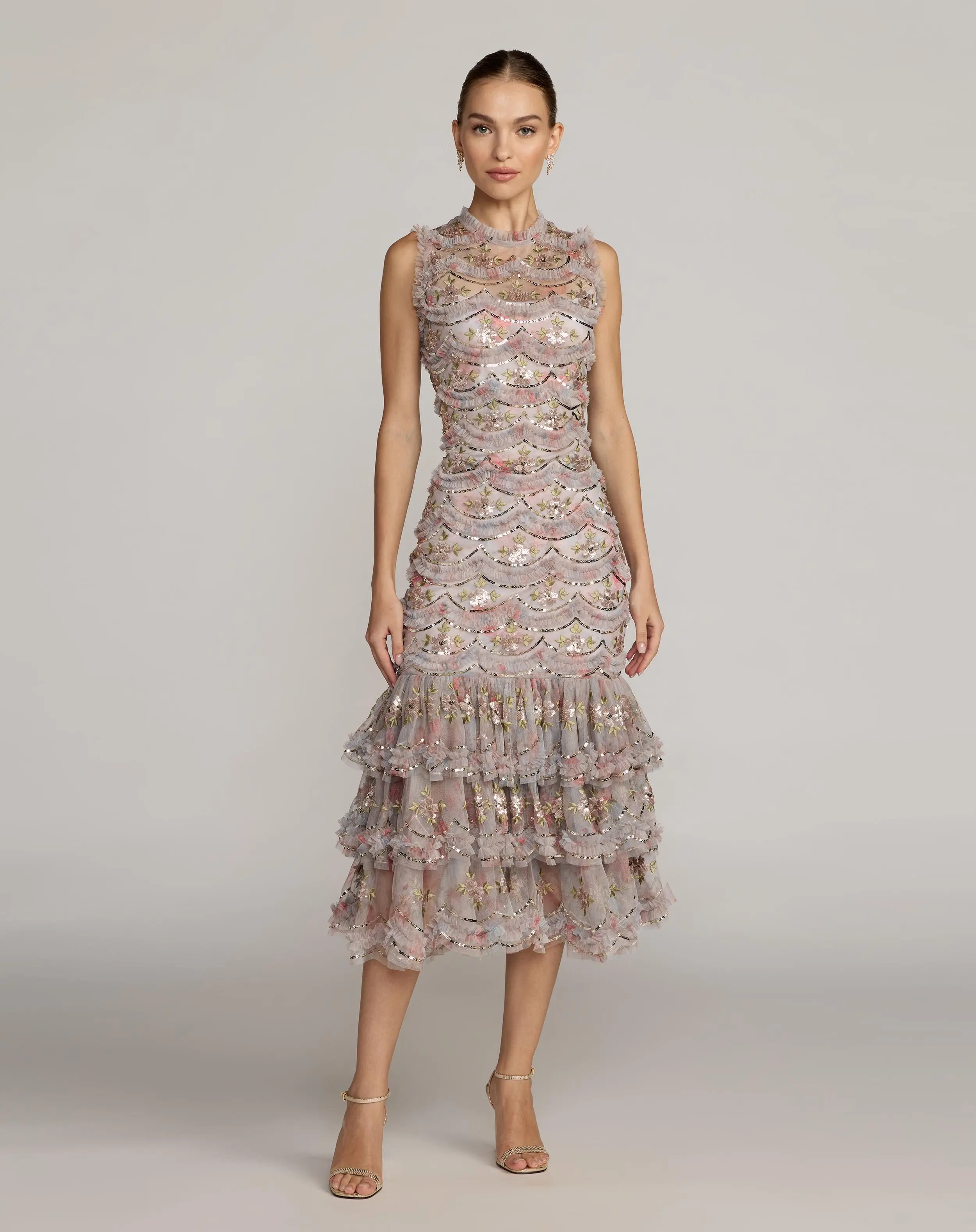 Multicolor Sleeveless Sequin Tiered Ruffle Midi Dress - Special Events Unlimited