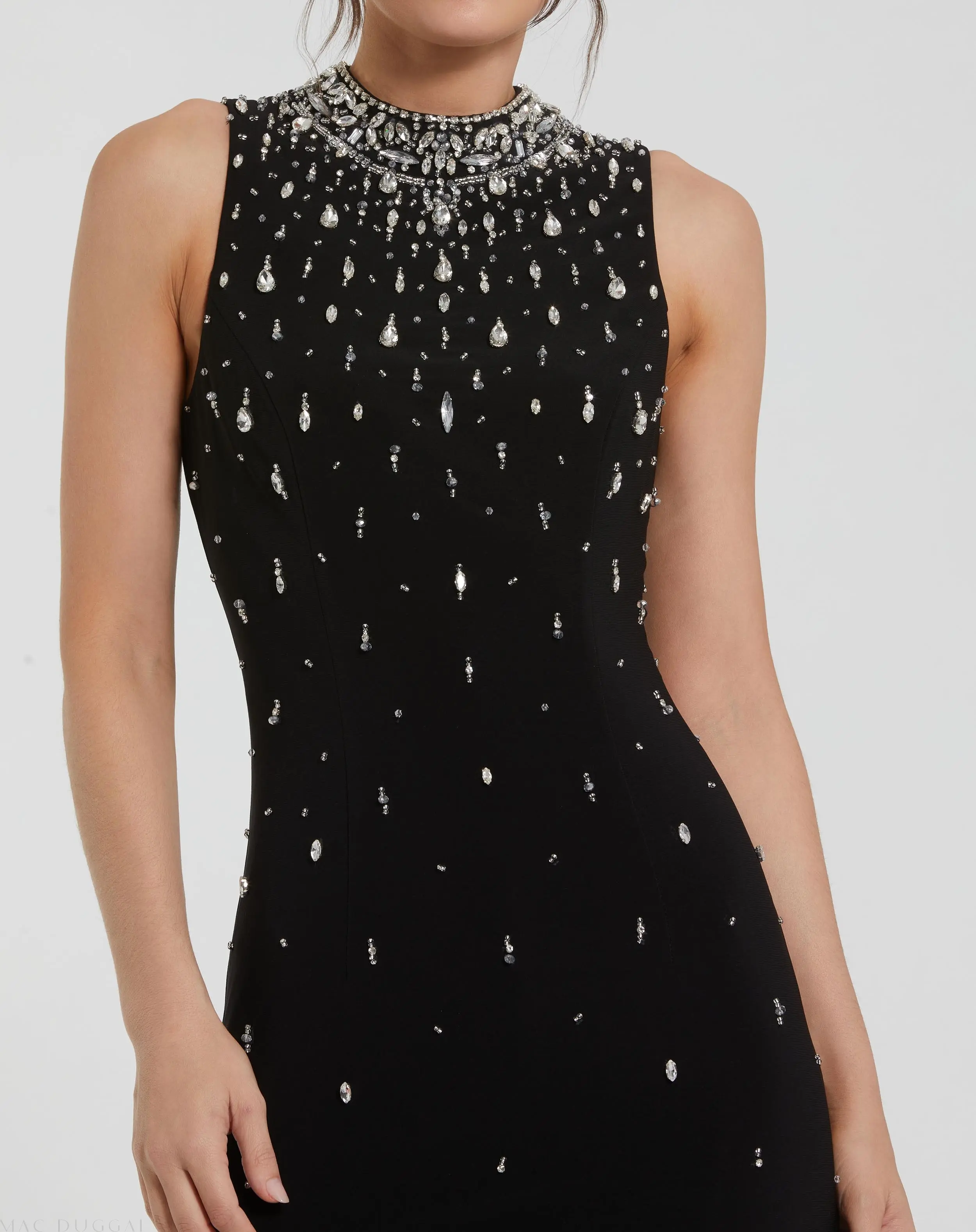 Black Rhinestone Embellished Sleeveless Crepe Gown - Special Events Unlimited