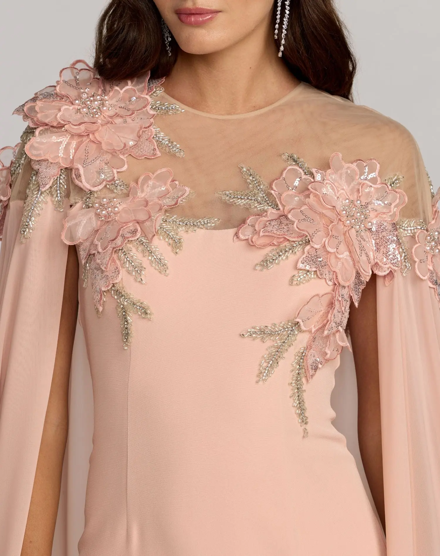 Pink Embellished Crepe Gown With Chiffon Cape - Special Events Unlimited