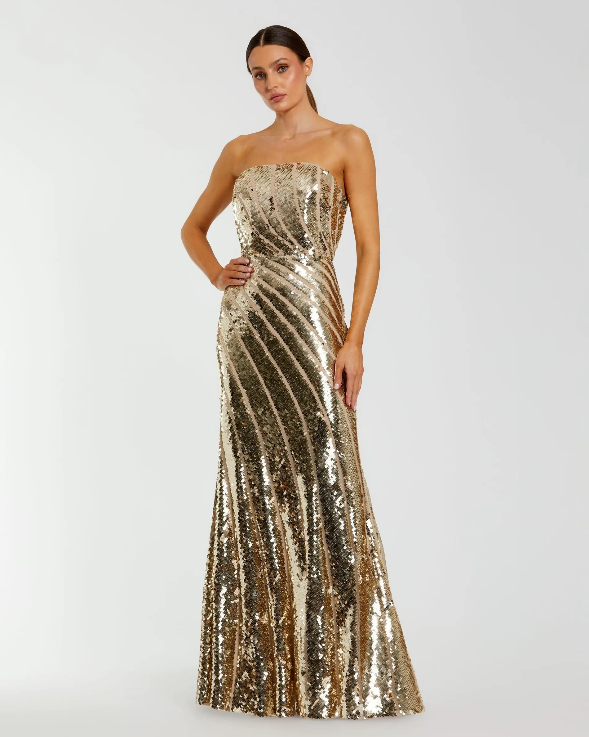Gold Strapless Sequin Trumpet Gown - Special Events Unlimited
