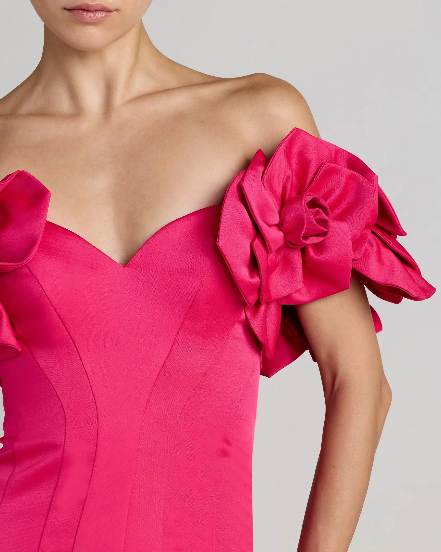 Pink Off The Shoulder Gown With 3D Floral Sleeves - Special Events Unlimited