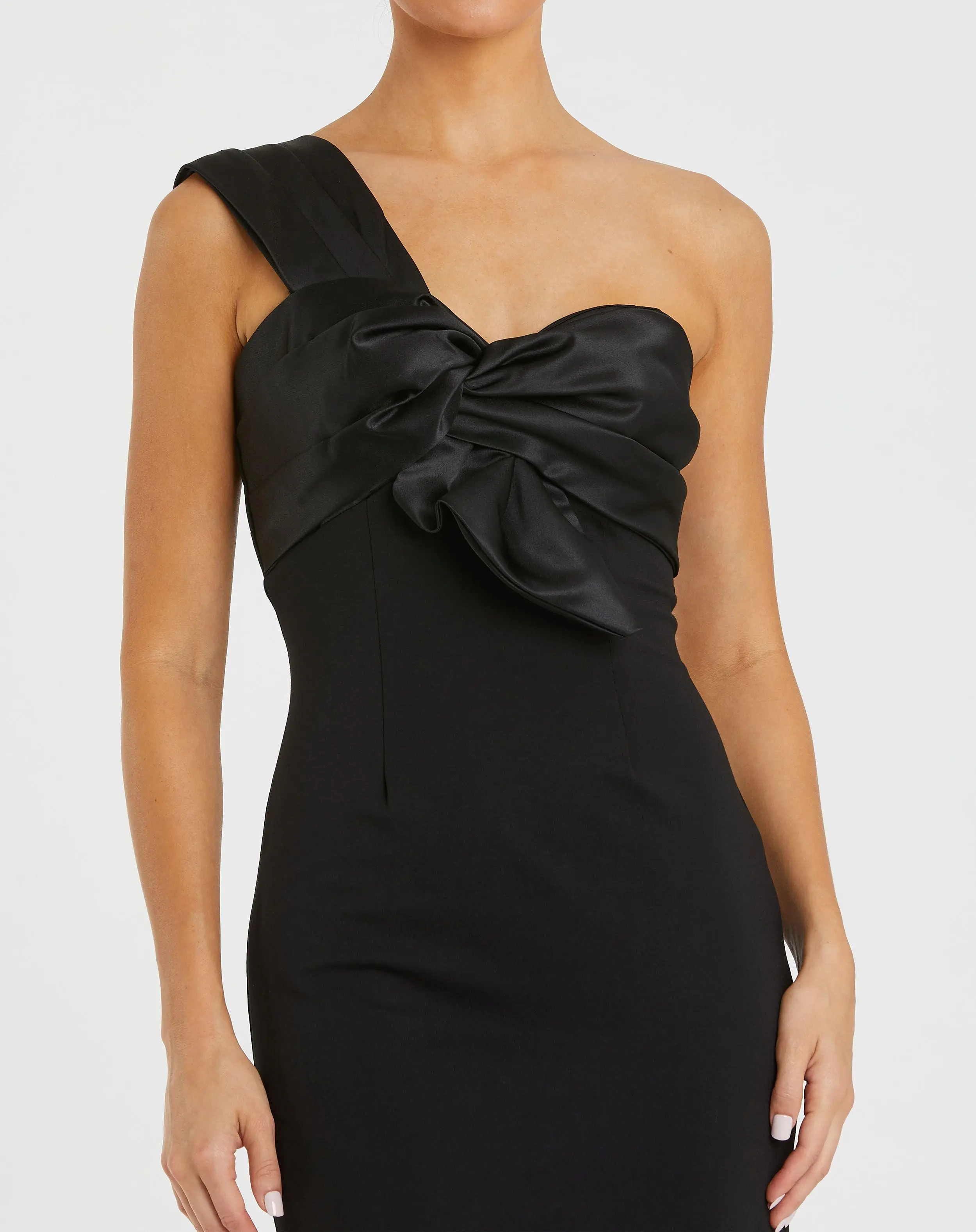 Black One Shoulder Draped Trumpet Gown - Special Events Unlimited