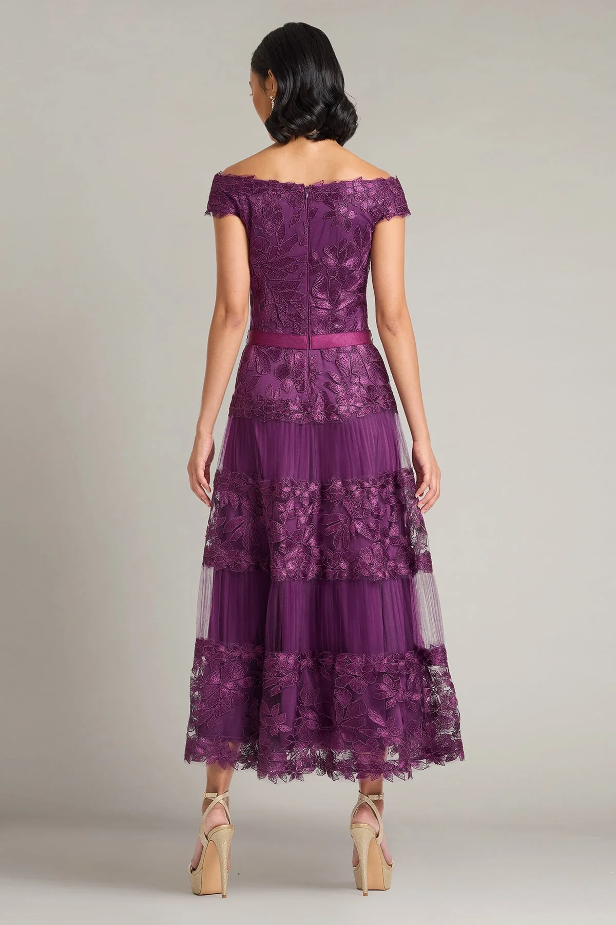 Adriane Floral Embroidered Tea-Length Dress - Special Events Unlimited