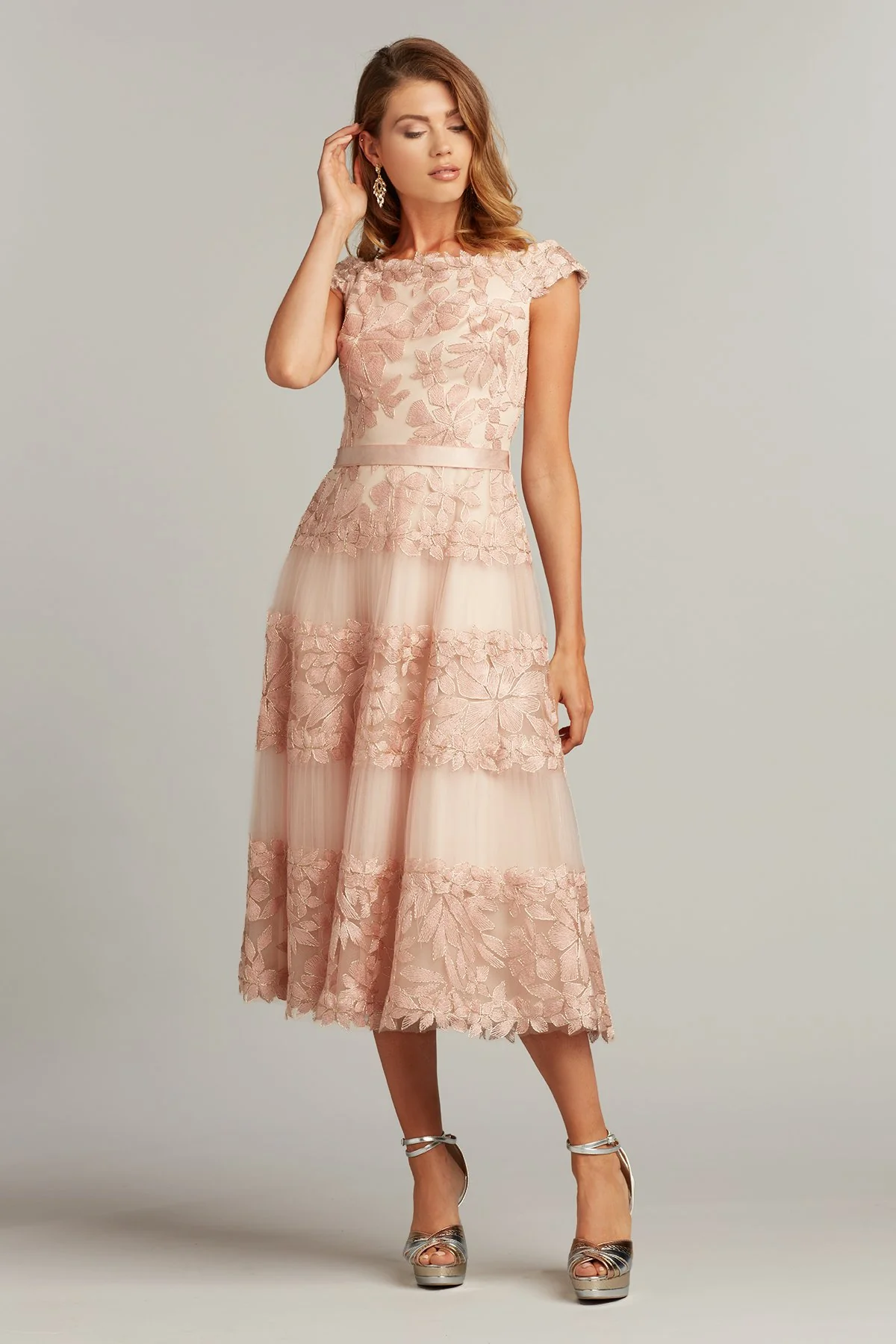 Adriane Floral Embroidered Tea-Length Dress - Special Events Unlimited
