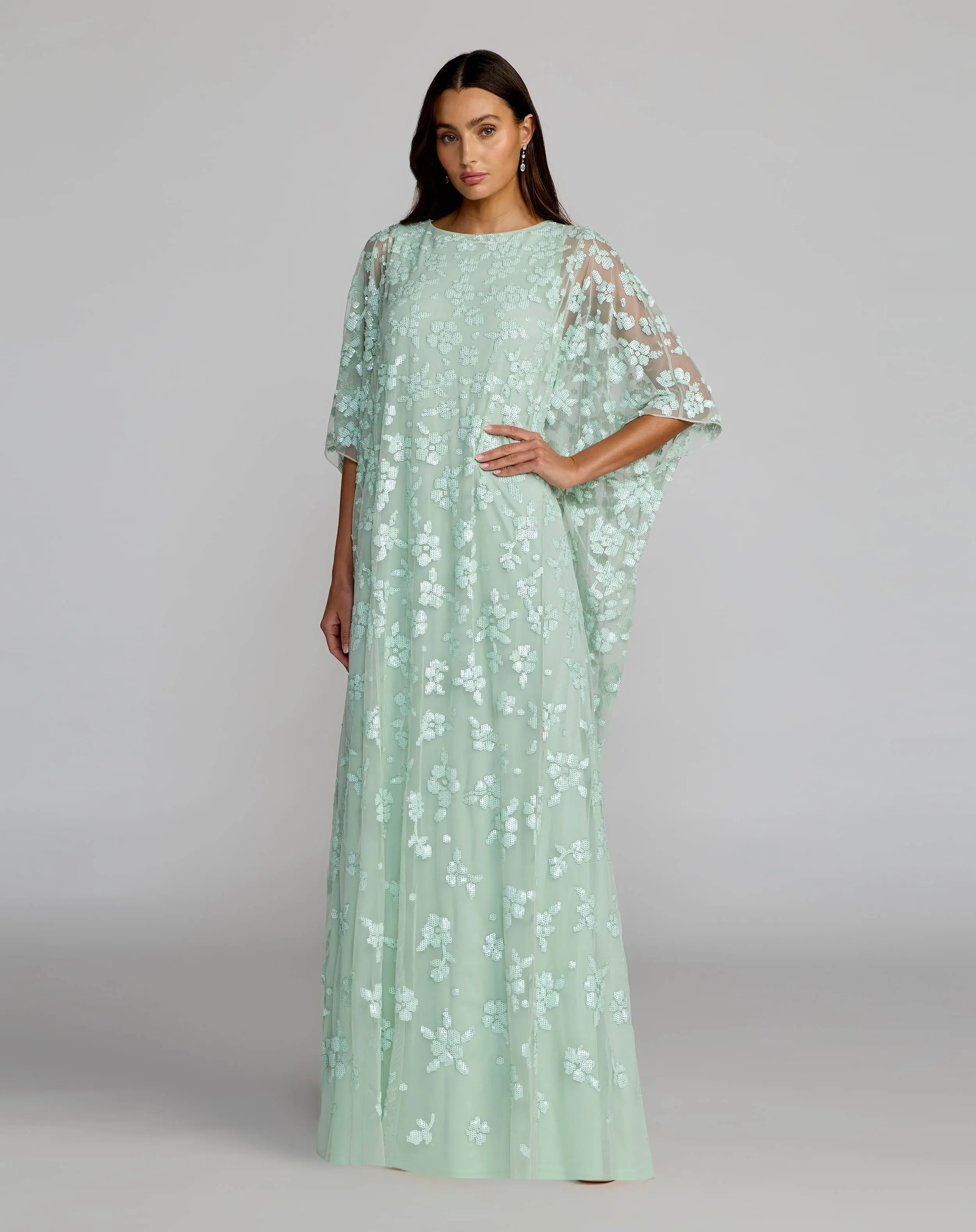 Green Sequin Floral Kaftan Gown - Special Events Unlimited