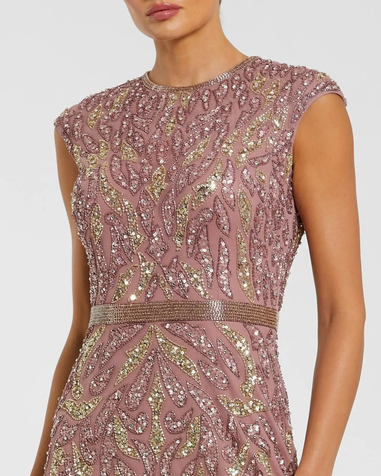 Purple Sequin Embellished High Neck Midi Dress - Special Events Unlimited