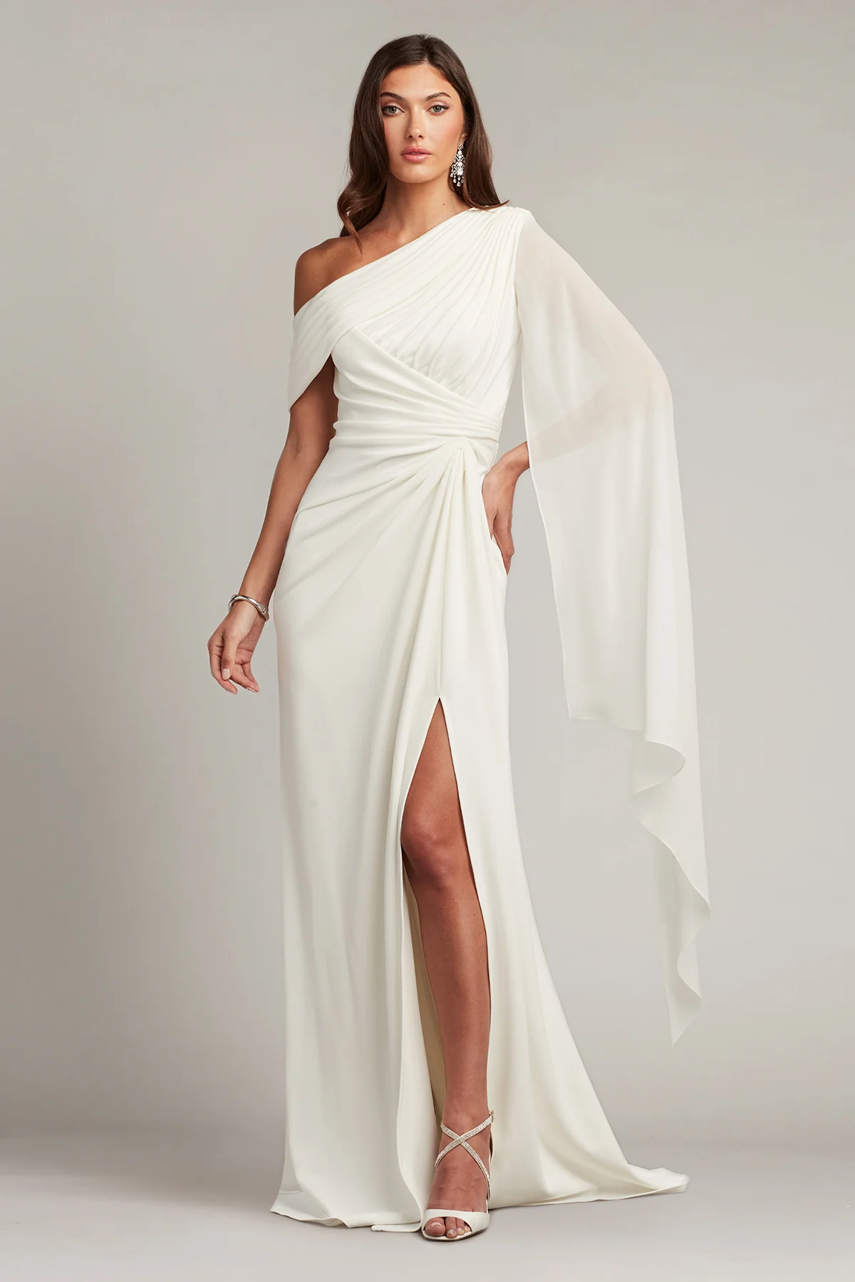 Quill Draped Cape Sleeve Gown - Special Events Unlimited