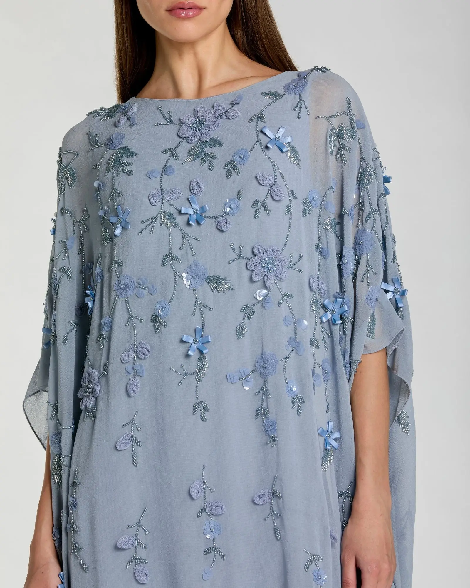 Blue Floral Embellished Kaftan Gown - Special Events Unlimited