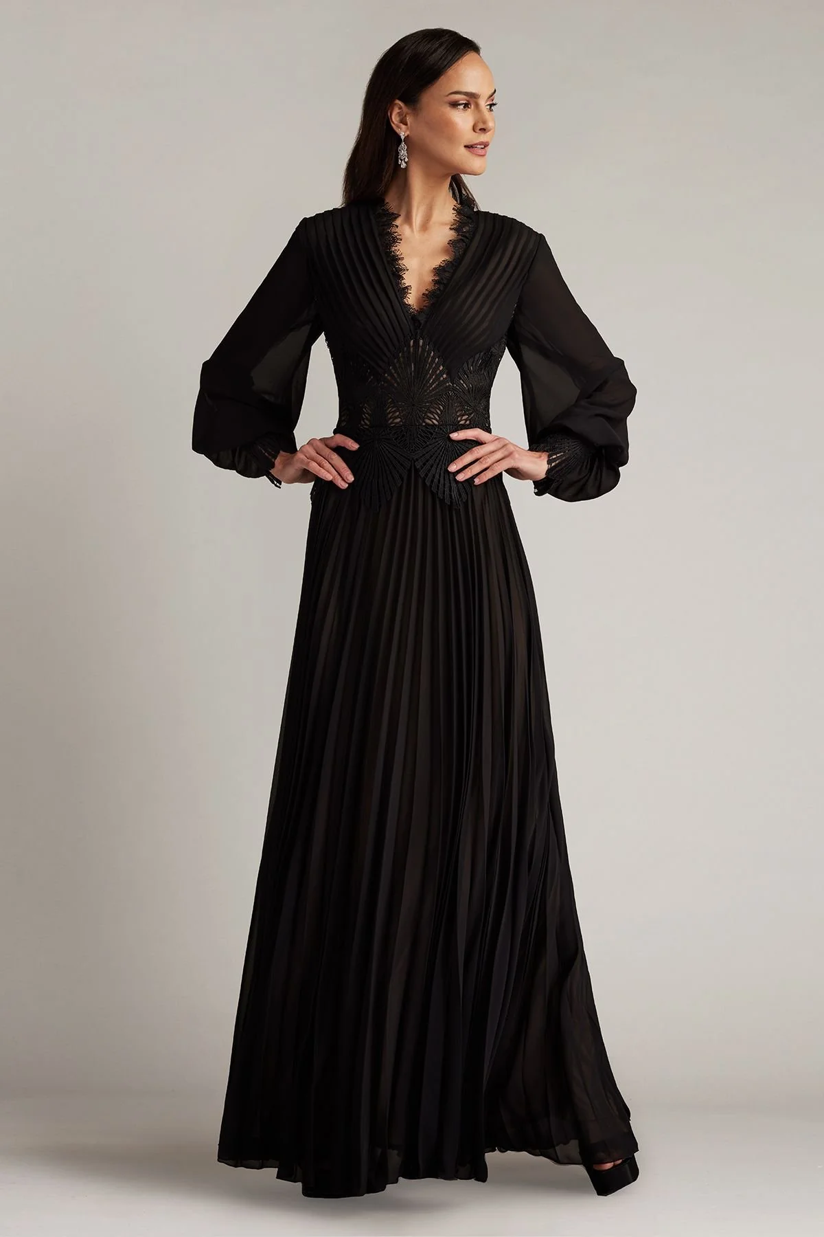 Yates Pleated Chiffon & Lace Gown - Special Events Unlimited