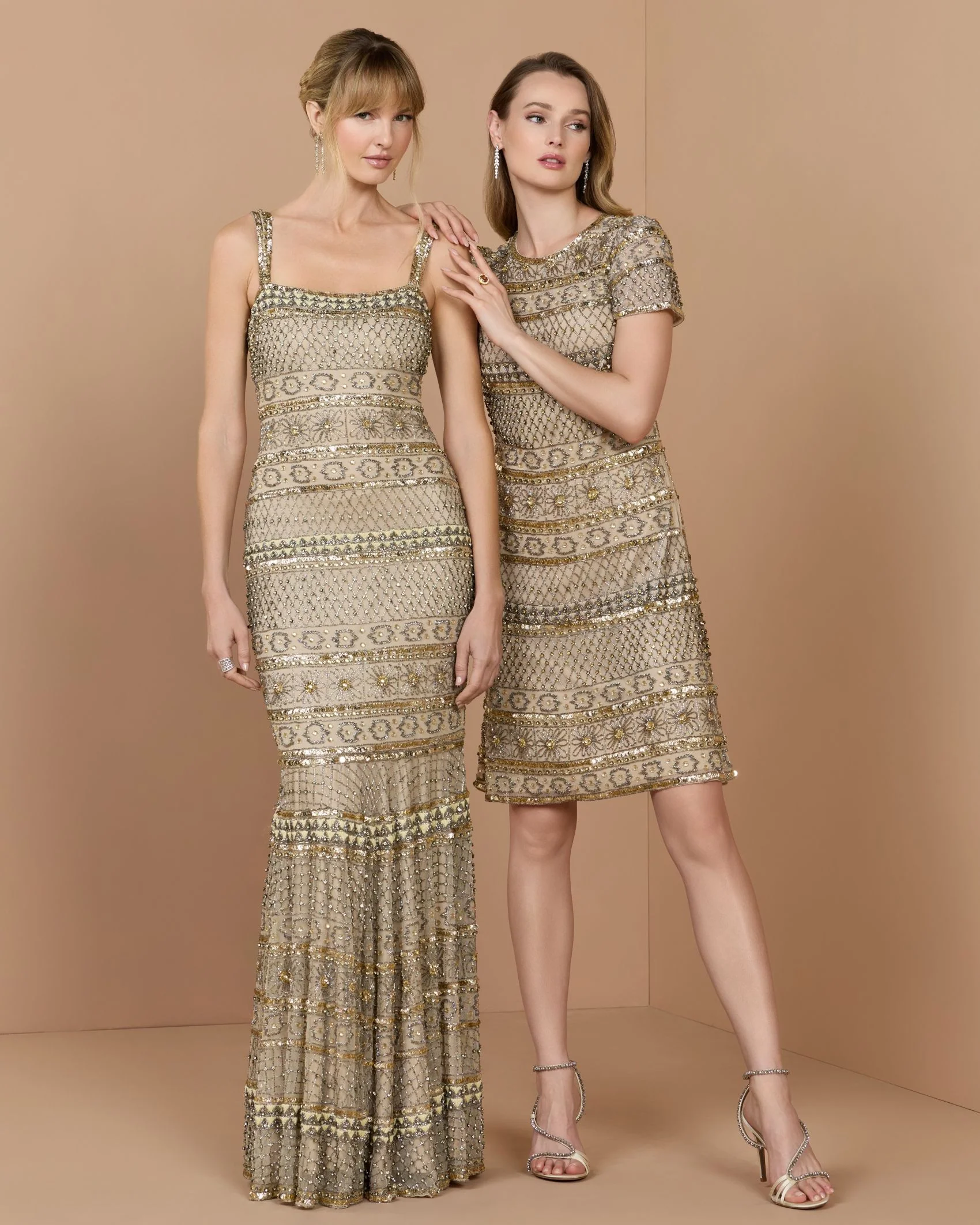 Gold Short Sleeve Embellished Mini Dress - Special Events Unlimited