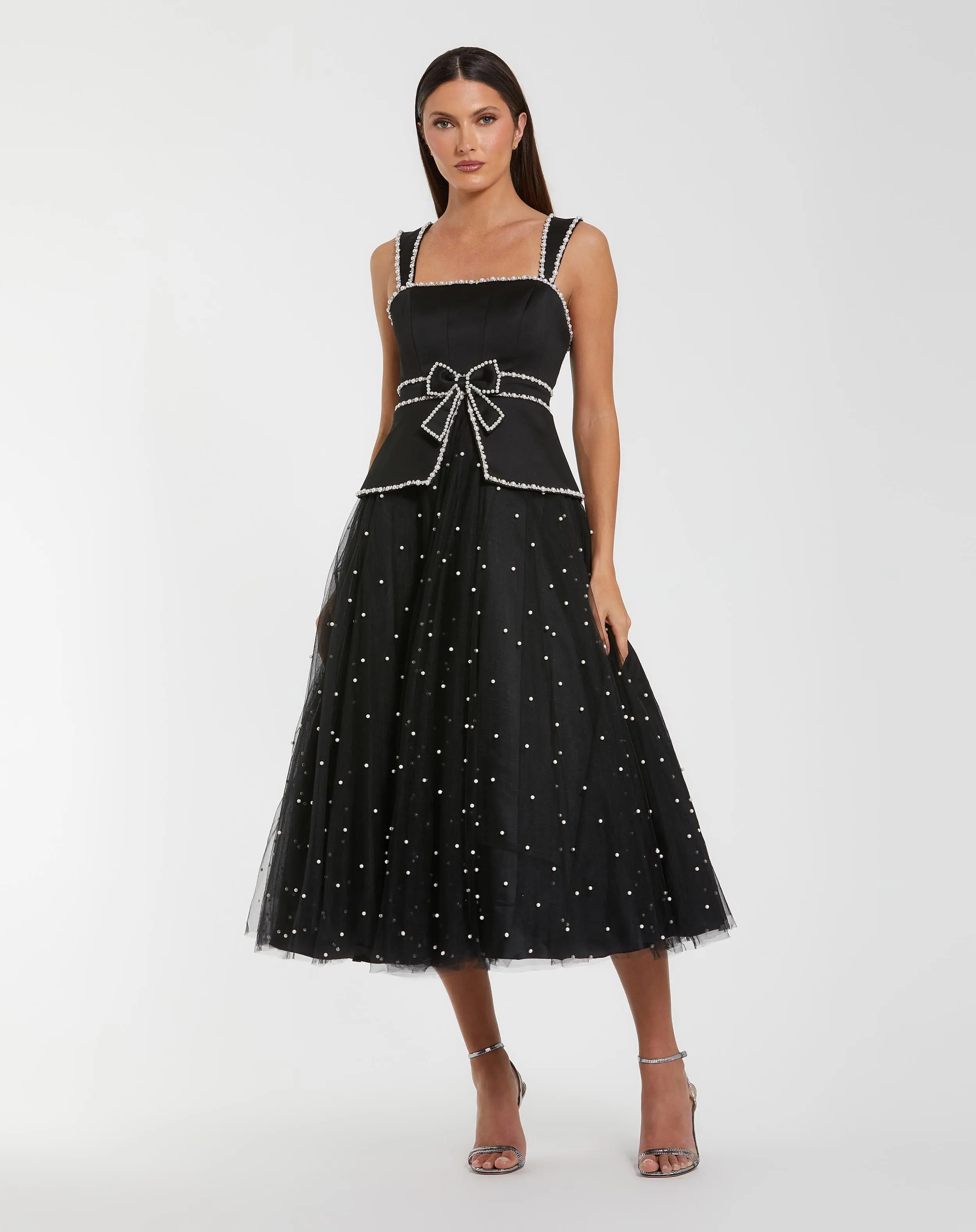 Black Sleeveless Embellished Crepe And Tulle Midi Dress - Special Events Unlimited