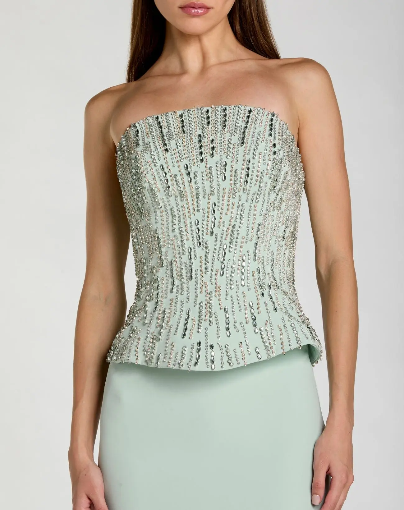 Green Embellished Crepe Strapless Column Gown - Special Events Unlimited
