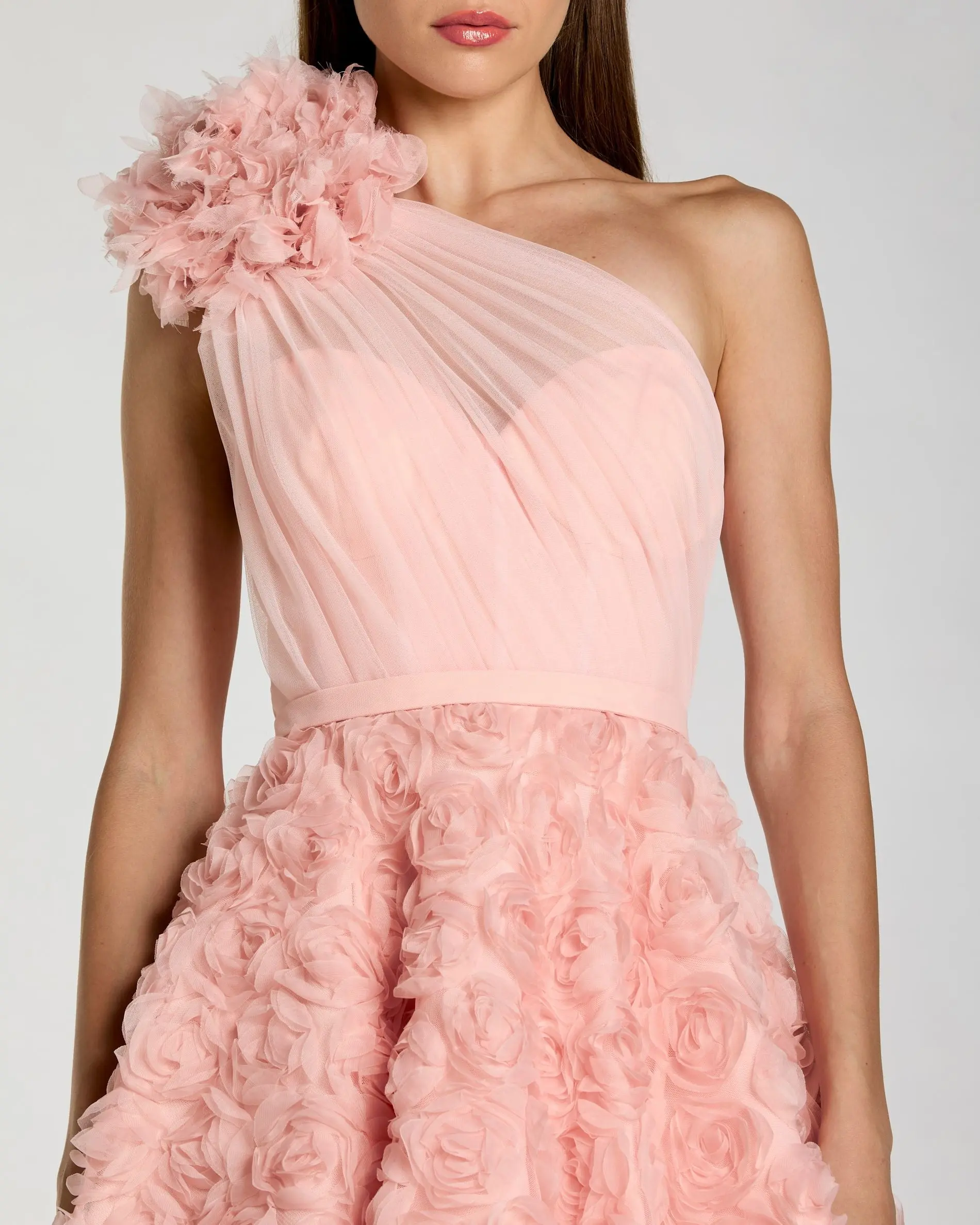 Blush One Shoulder Rosette Midi Dress - Special Events Unlimited