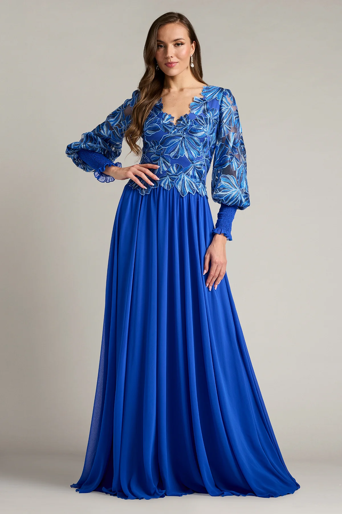 Dansby Embroidered Bishop Sleeve Gown - Special Events Unlimited