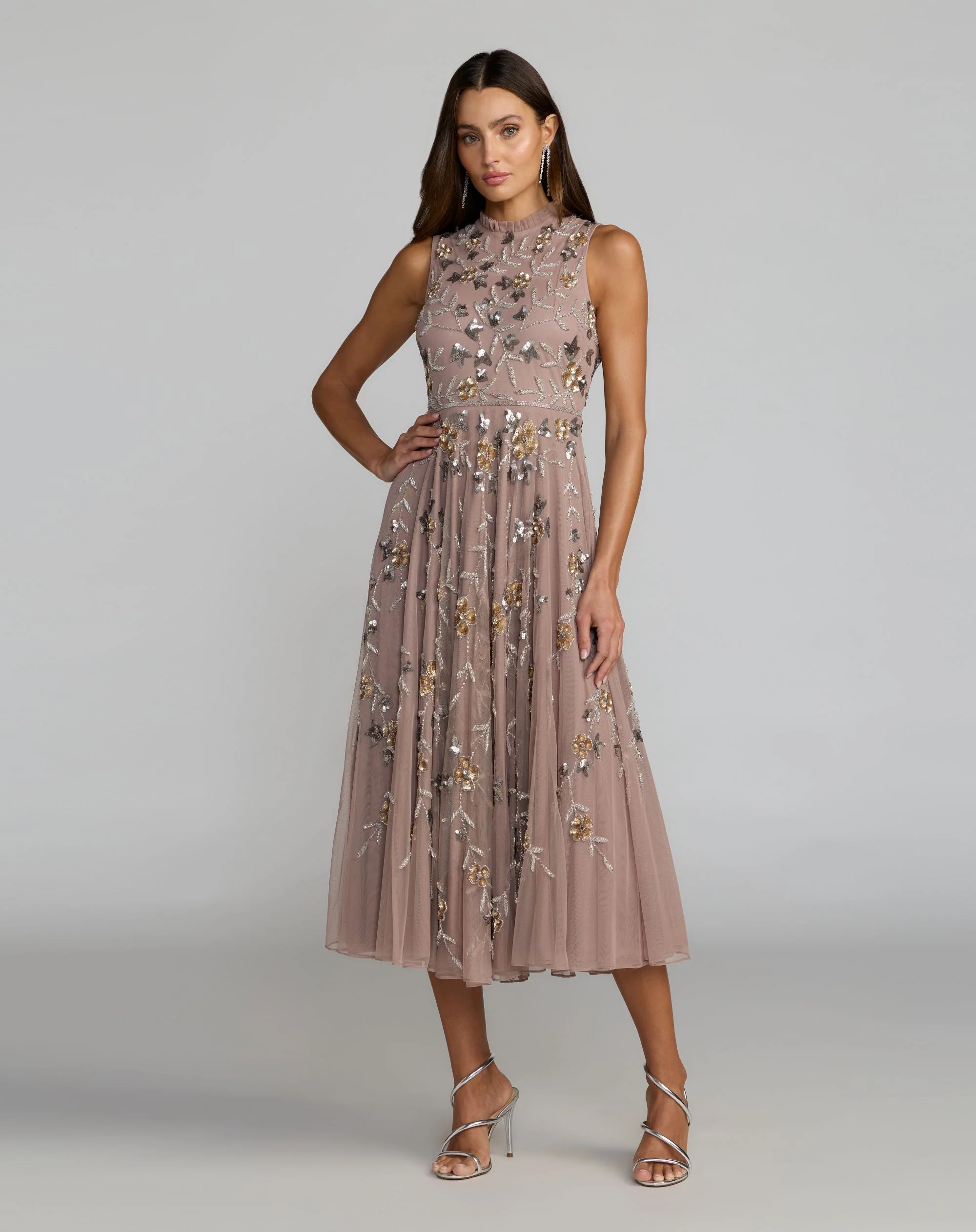 Pink Embellished High Neck Sleeveless Midi Dress - Special Events Unlimited