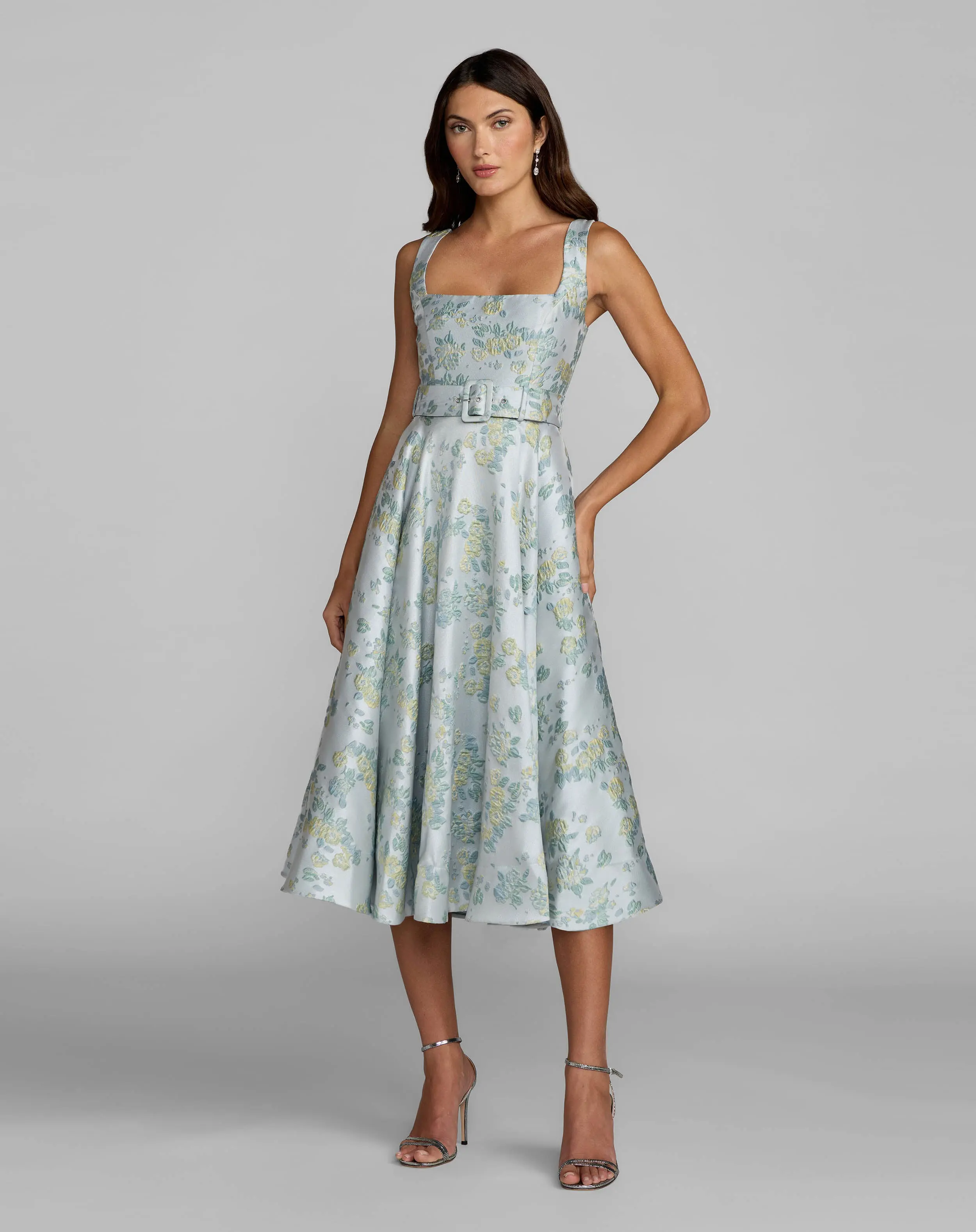 Blue Sleeveless Belted A-Line Midi Dress - Special Events Unlimited