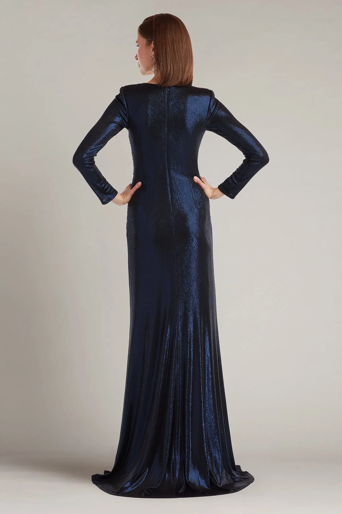 Esau Metallic Crisscross Draped Gown - Special Events Unlimited