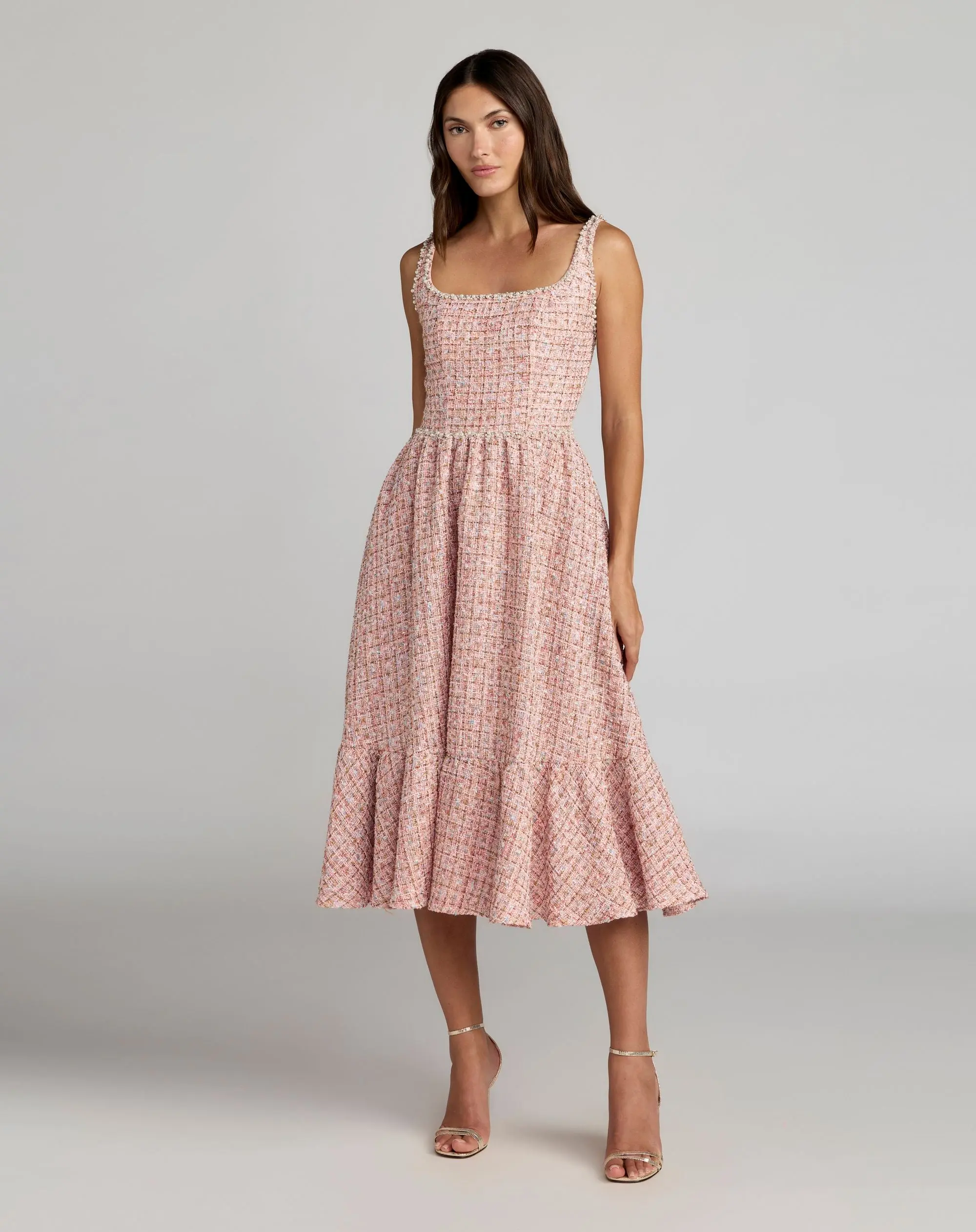 Pink Pearl Embellished Sleeveless Boucle Midi Dress - Special Events Unlimited