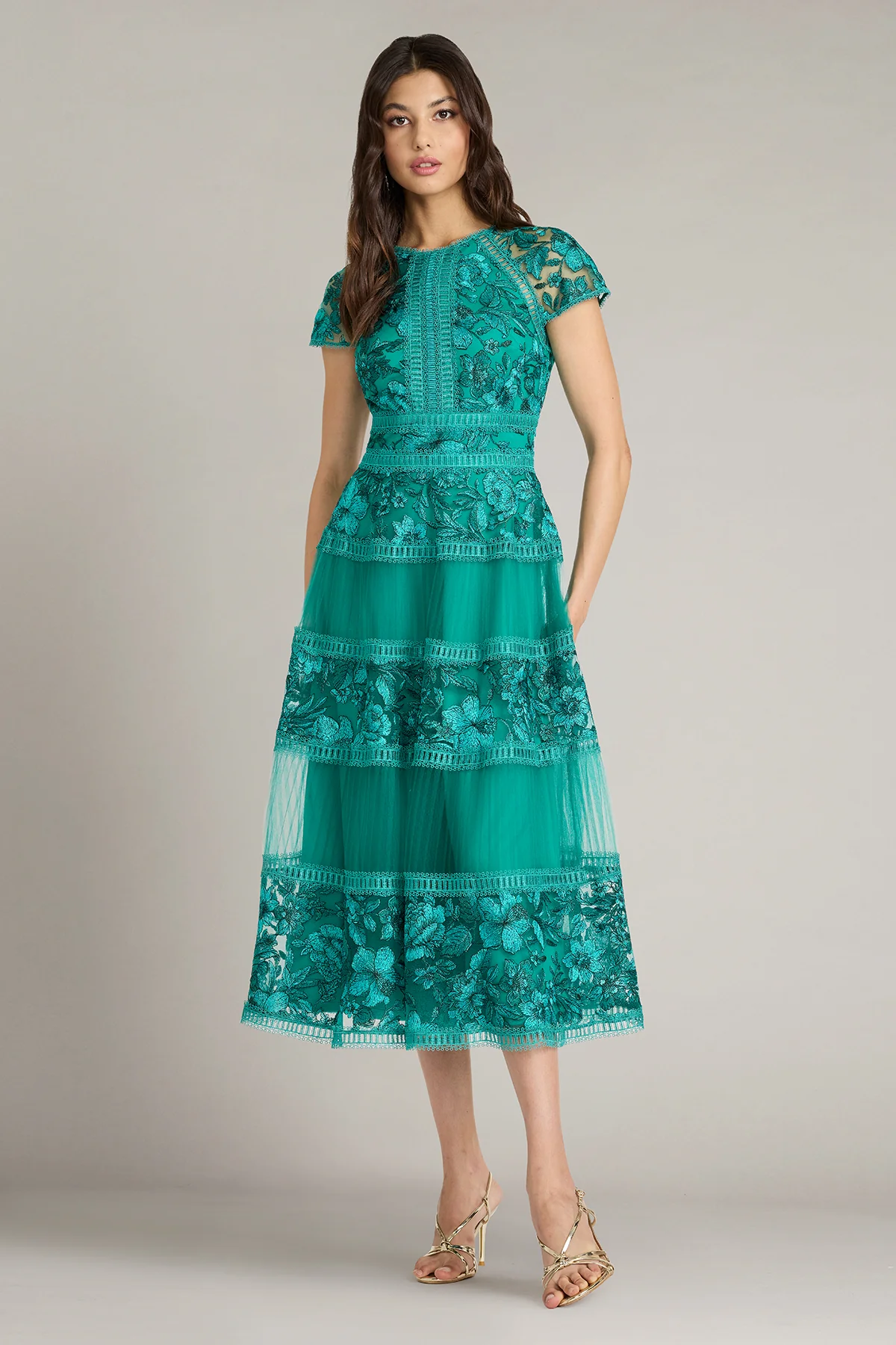 Mollie Floral Embroidered Tulle Midi Dress - Special Events Unlimited