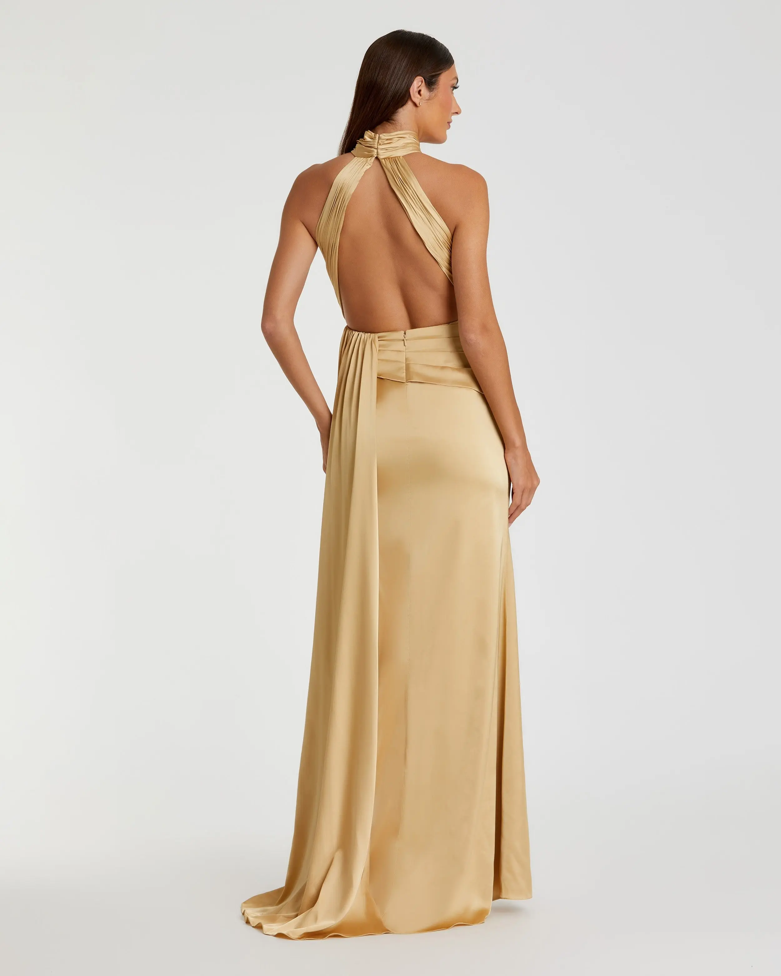 Gold Sleeveless Open Back Satin Gown - Special Events Unlimited