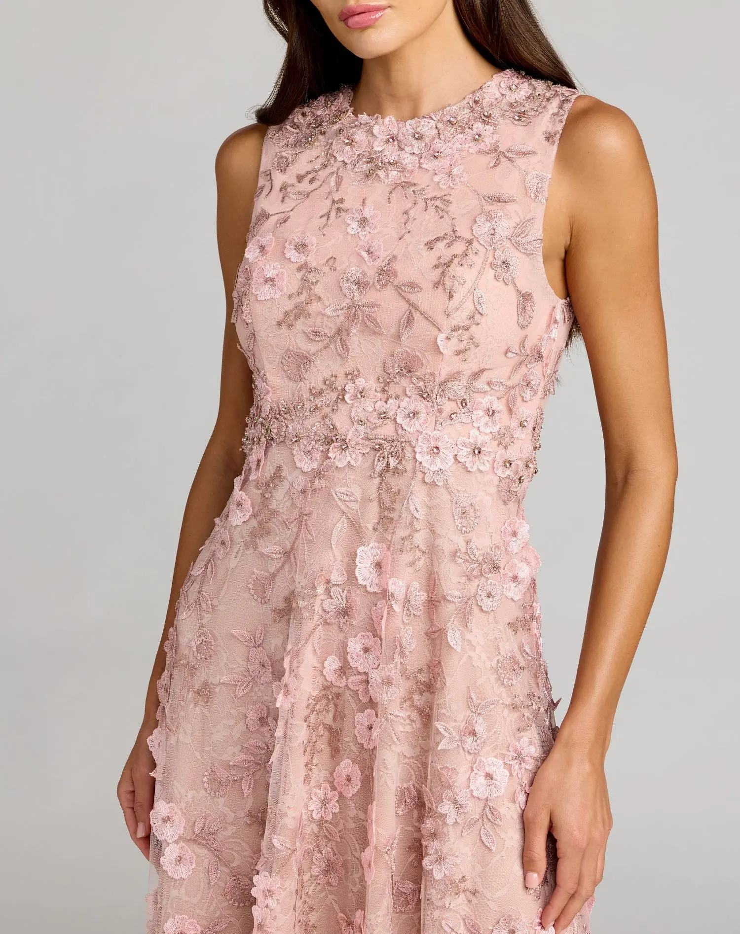 Petite Pink Floral Embroidered High Neck Midi Dress - Special Events Unlimited