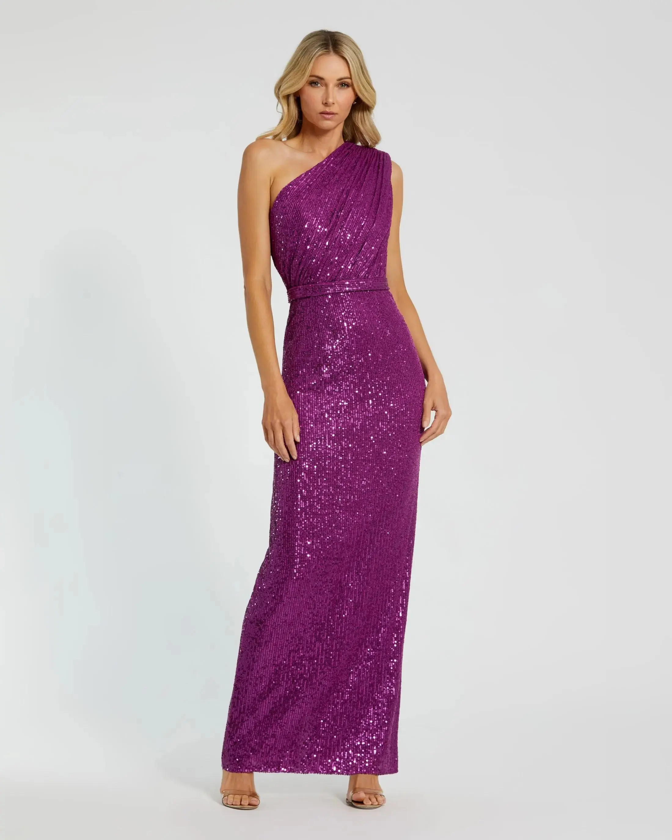 Dark Purple Sequined Ruched One Shoulder Gown - Special Events Unlimited