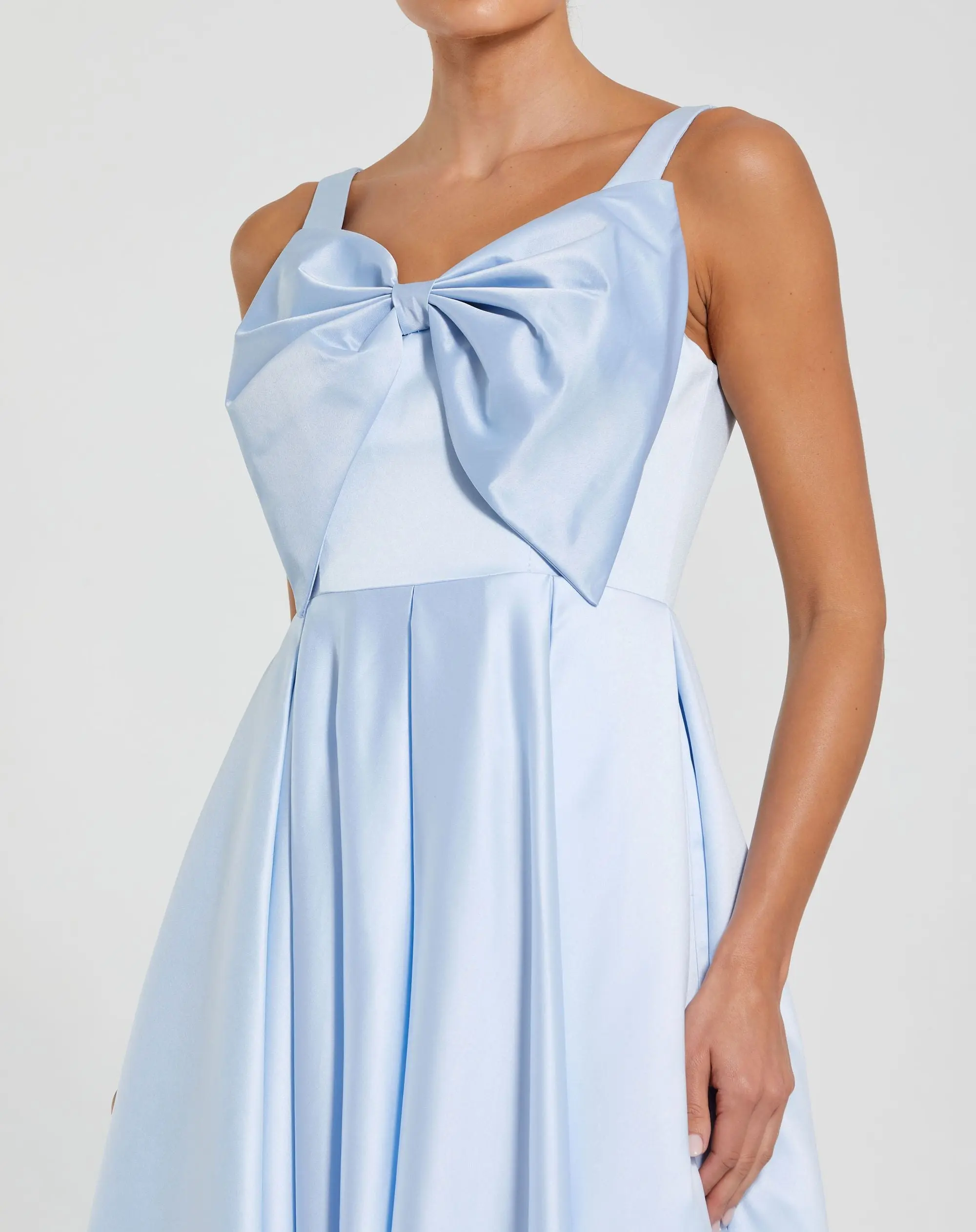 Blue Satin Midi Dress with Oversized Bow - Special Events Unlimited