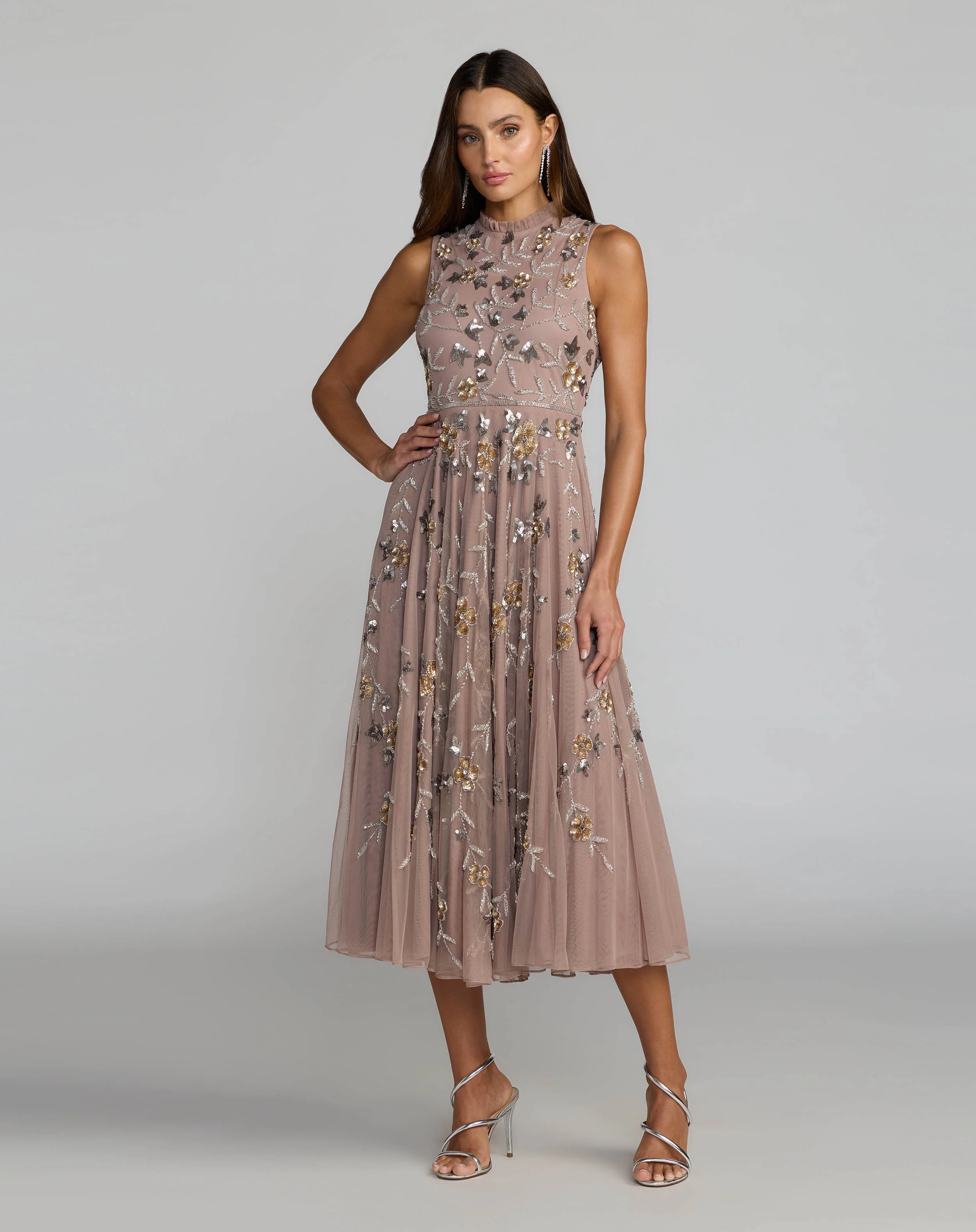 Petite Pink Embellished High Neck Sleeveless Midi Dress - Special Events Unlimited
