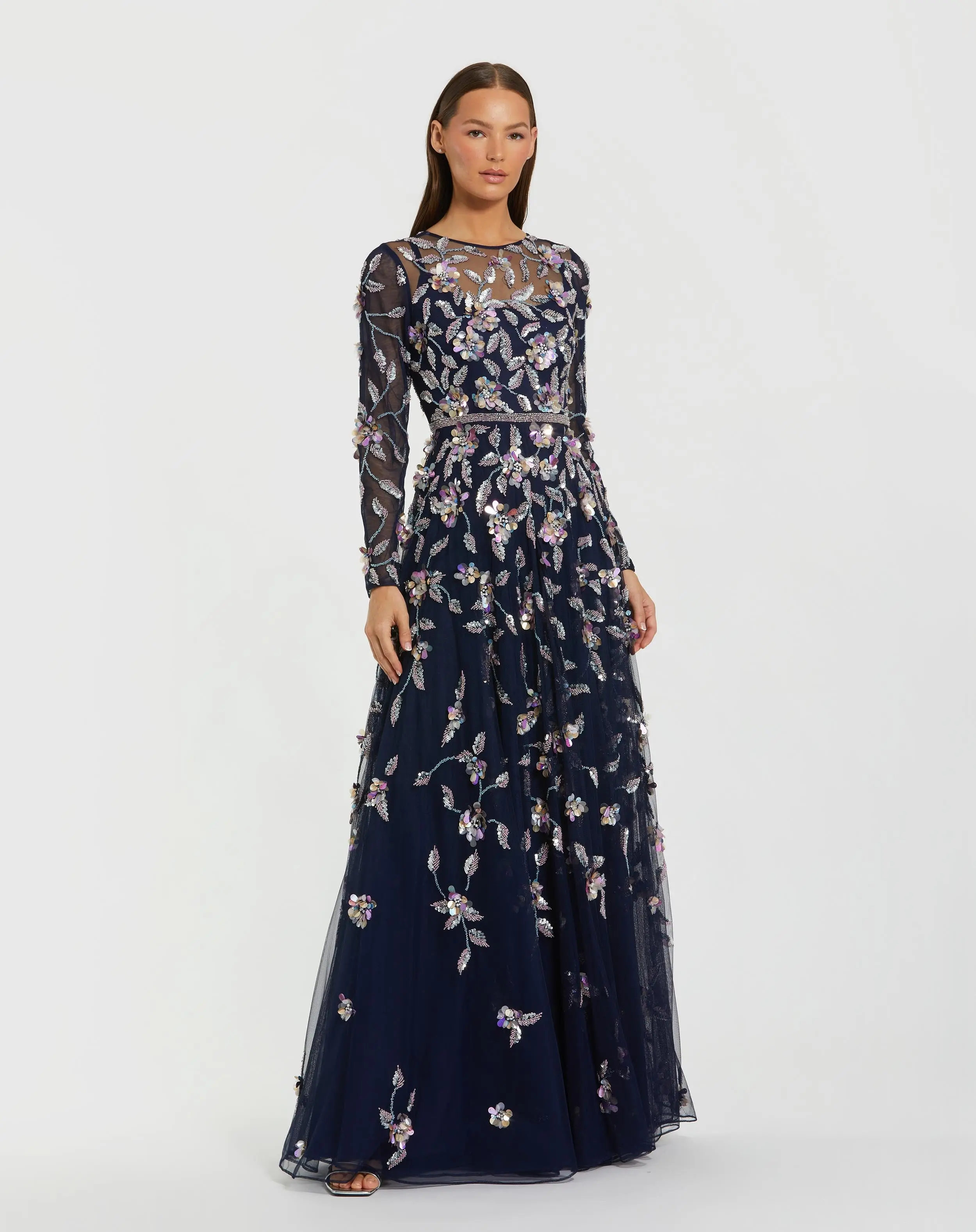 Navy Floral Embellished Evening Gown - Special Events Unlimited