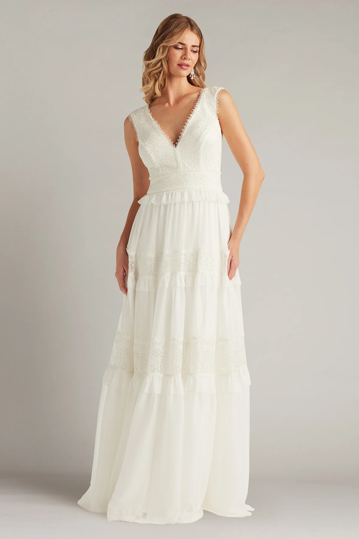 Shiva Tiered Embroidered Tulle Gown - Special Events Unlimited