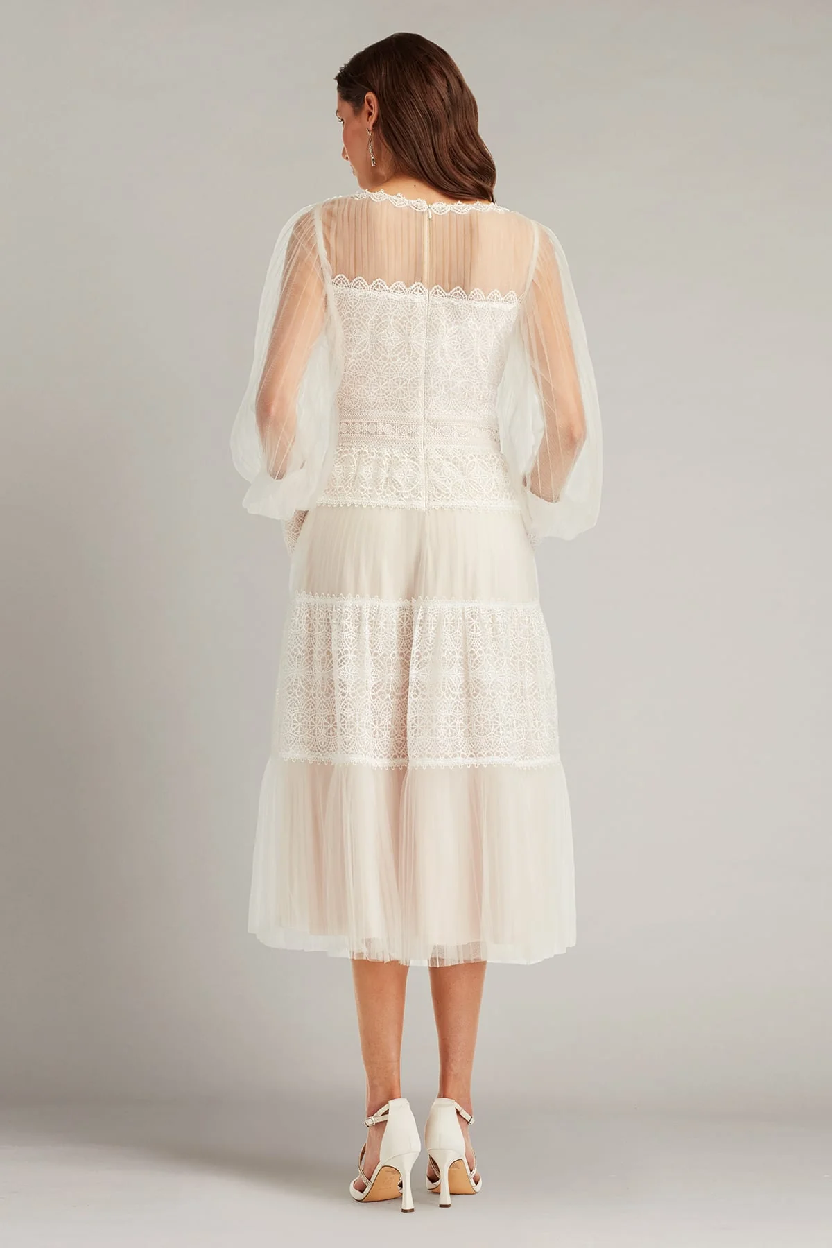 Anaka Pleated Tulle Embroidered Midi Dress - Special Events Unlimited