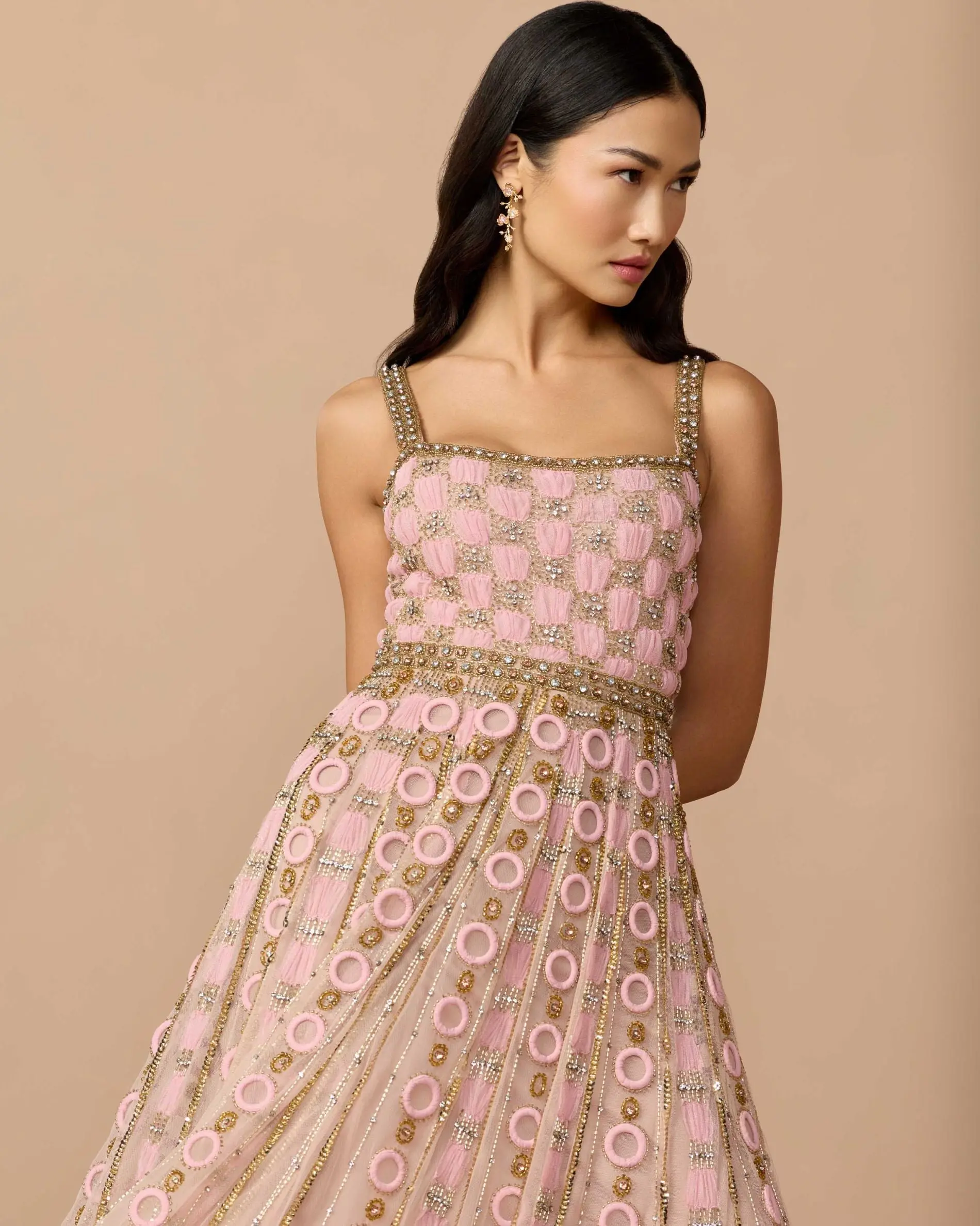 Pink Sleeveless Embellished A-line Gown - Special Events Unlimited