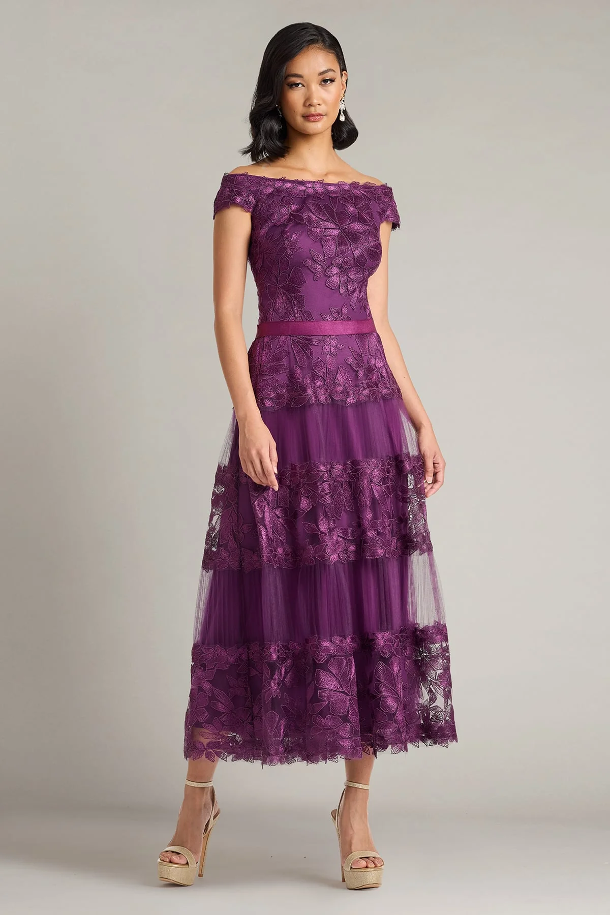 Adriane Floral Embroidered Tea-Length Dress - Special Events Unlimited
