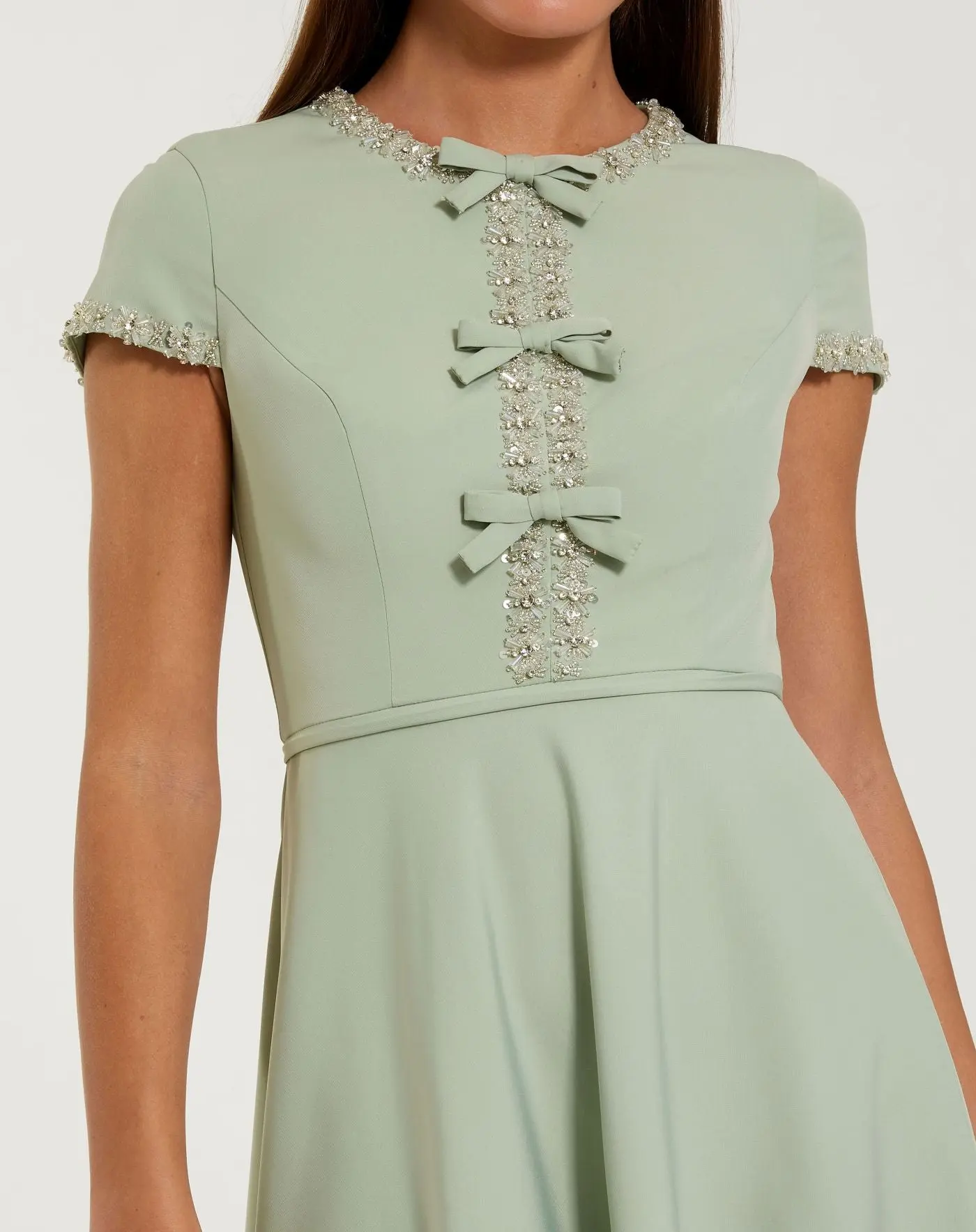 Green Embellished Crepe Cap Sleeve Midi Dress - Special Events Unlimited