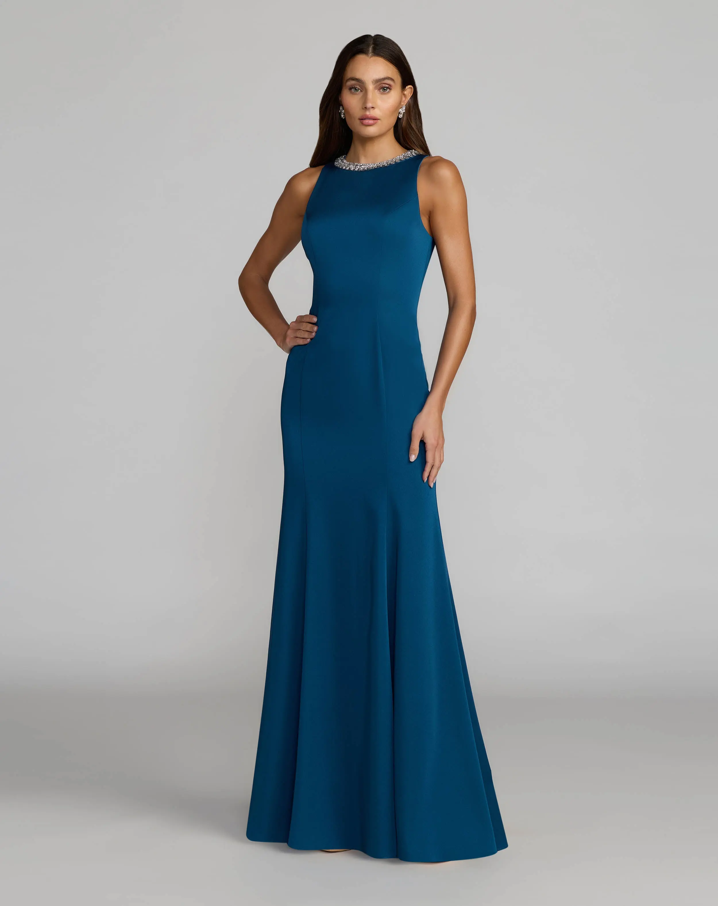 Blue Embellished Neck Trumpet Gown - Special Events Unlimited