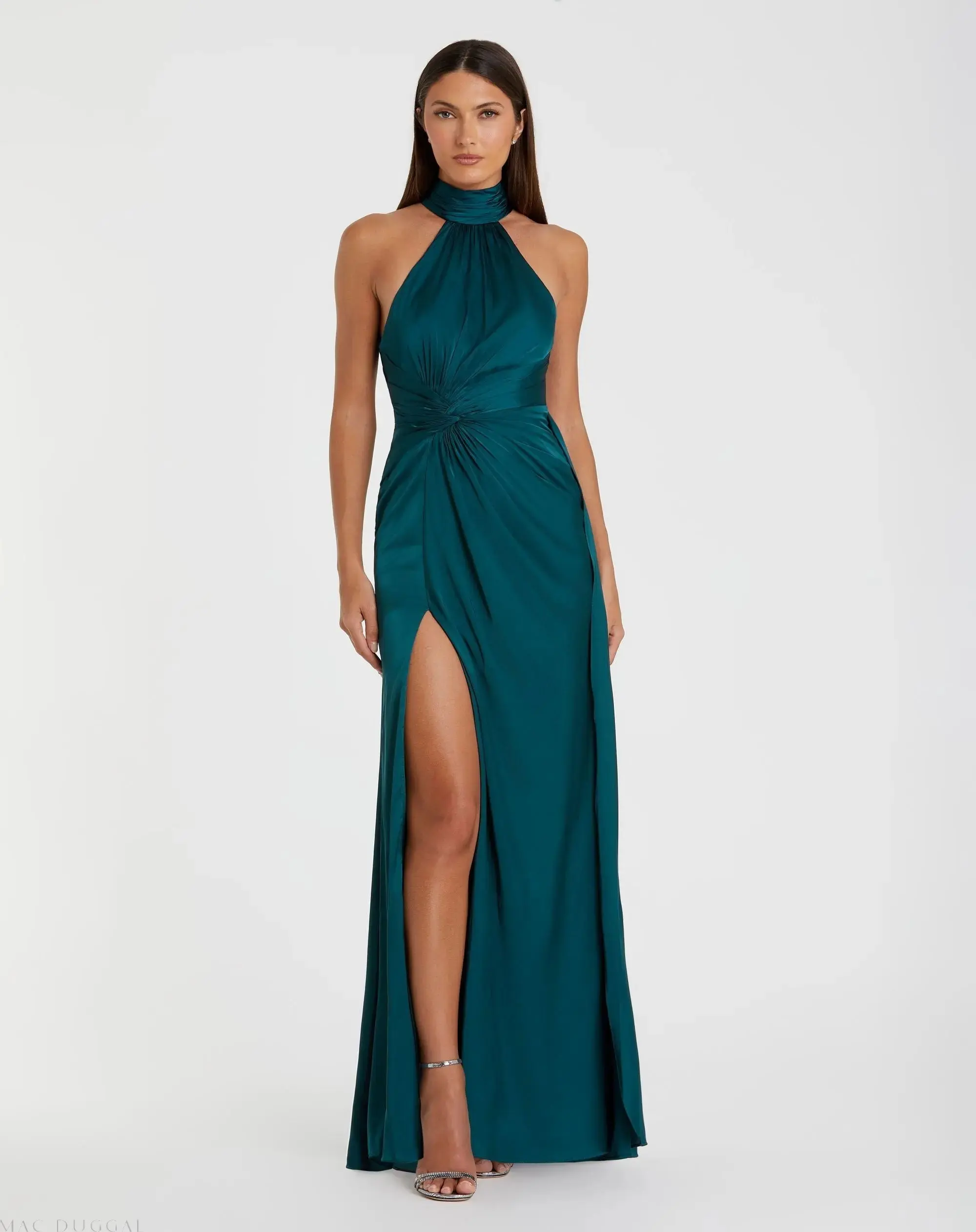 Blue Sleeveless Open Back Satin Gown - Special Events Unlimited