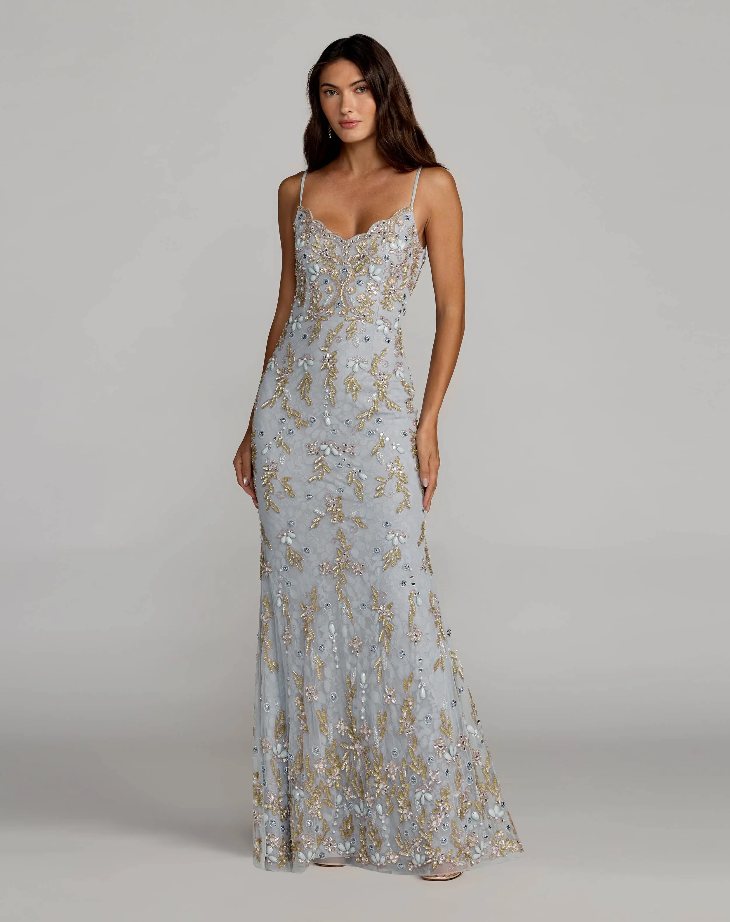Blue Embellished Lace Sleeveless Gown - Special Events Unlimited